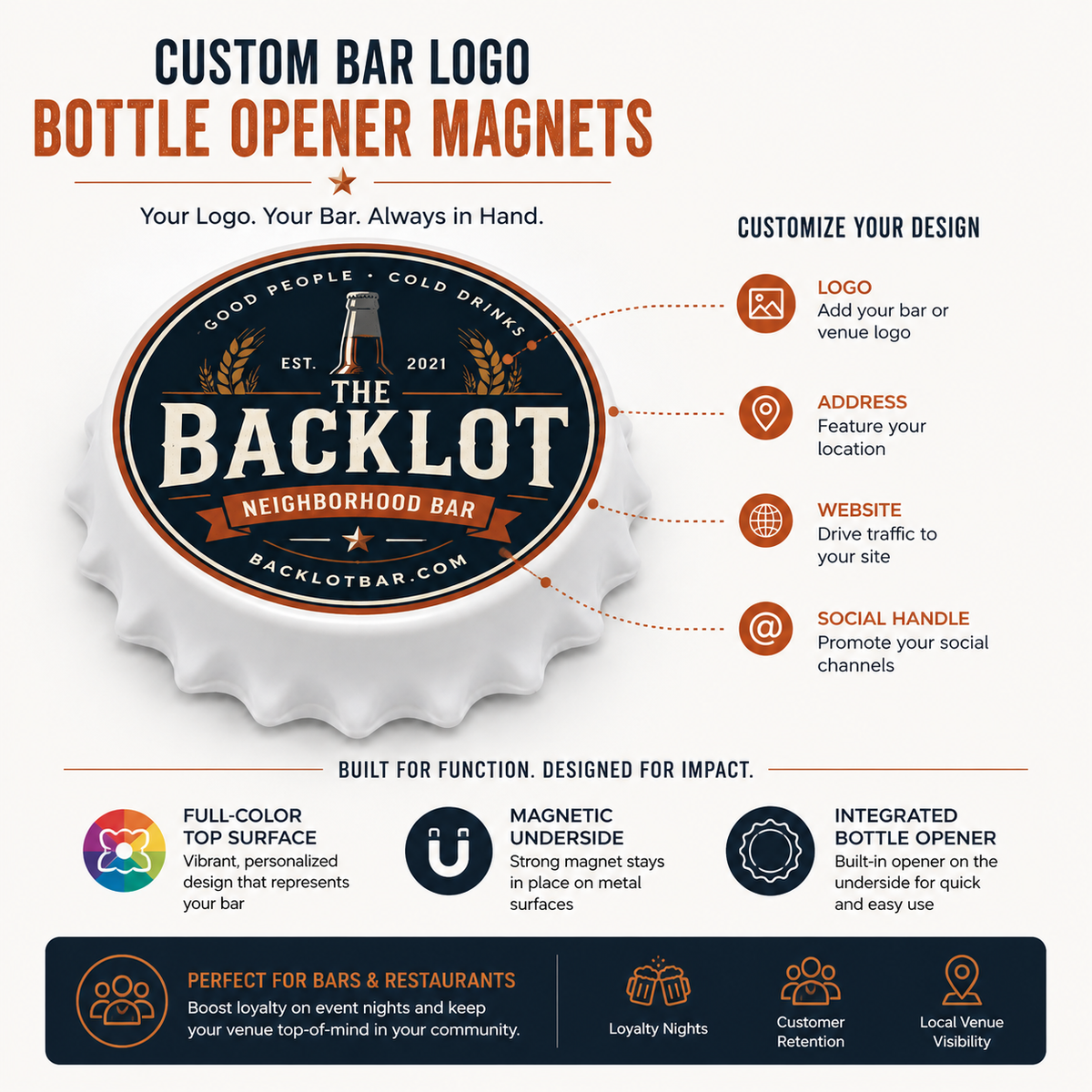 Custom Bar Logo Bottle Opener Magnets