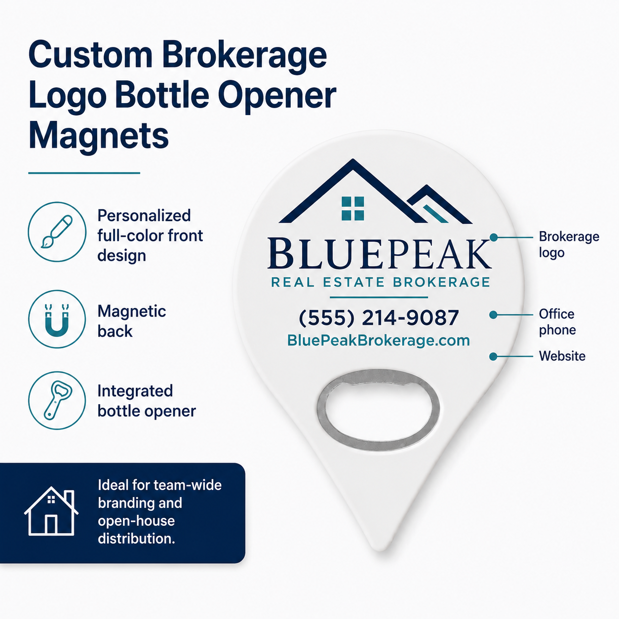 Custom Real Estate Brokerage Logo Bottle Opener Magnets
