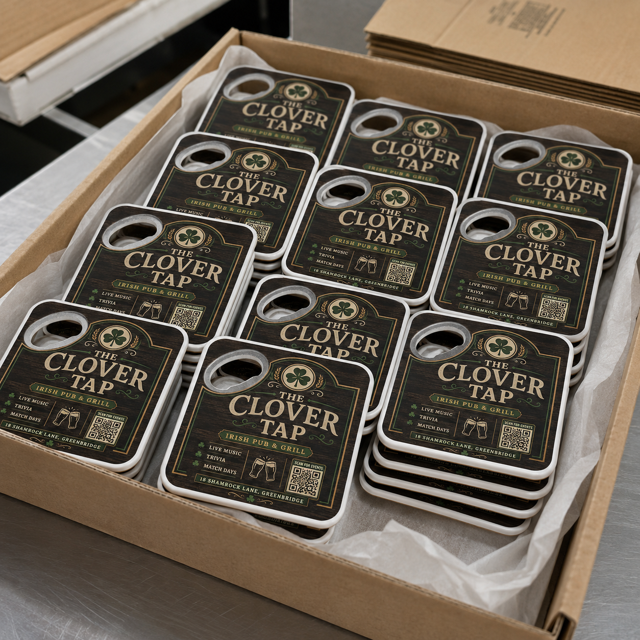 Custom Irish Pub Logo Bottle Opener Magnets