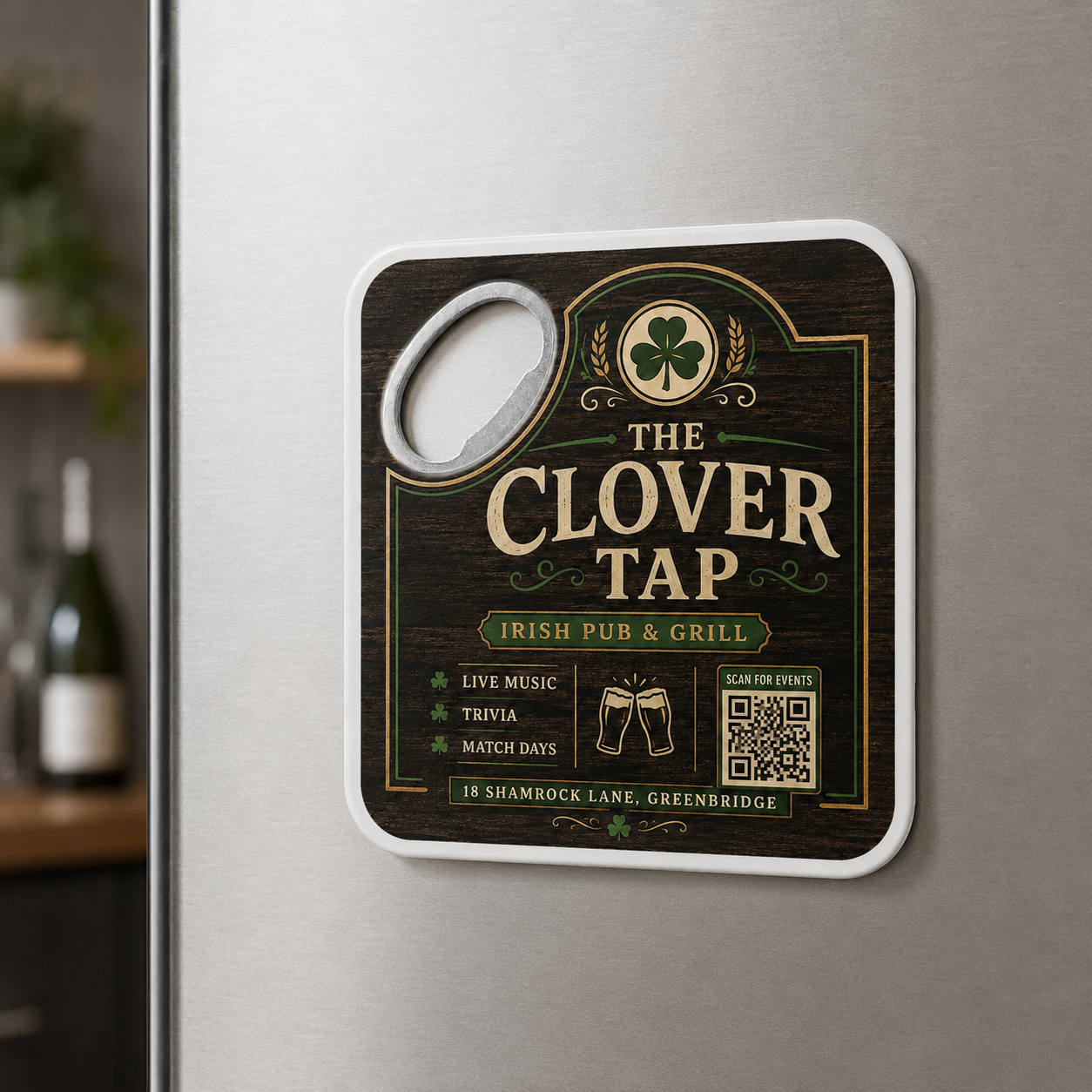 Custom Irish Pub Logo Bottle Opener Magnets
