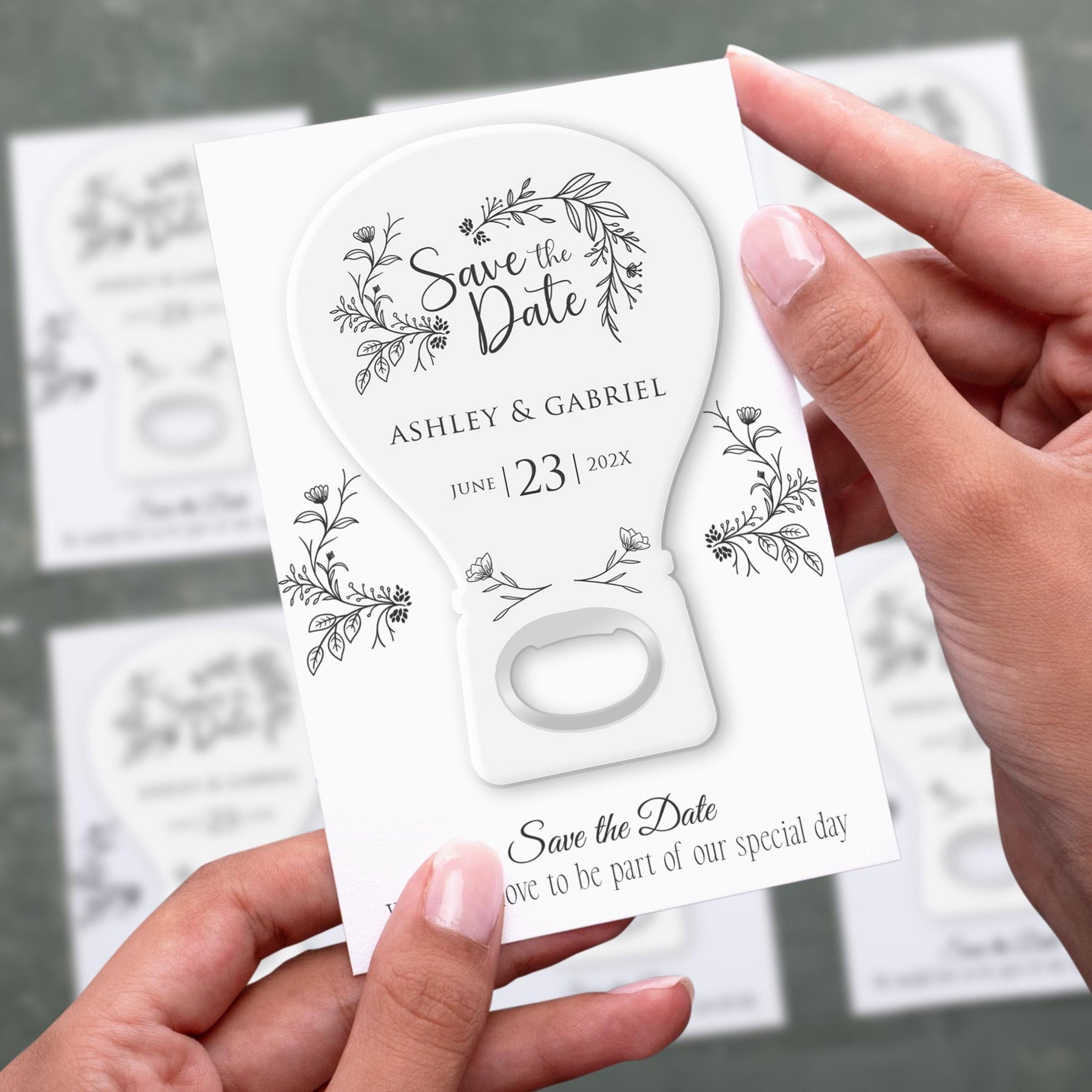 Botanical Light Bulb Save the Date Bottle Opener Magnets - Product Image 2