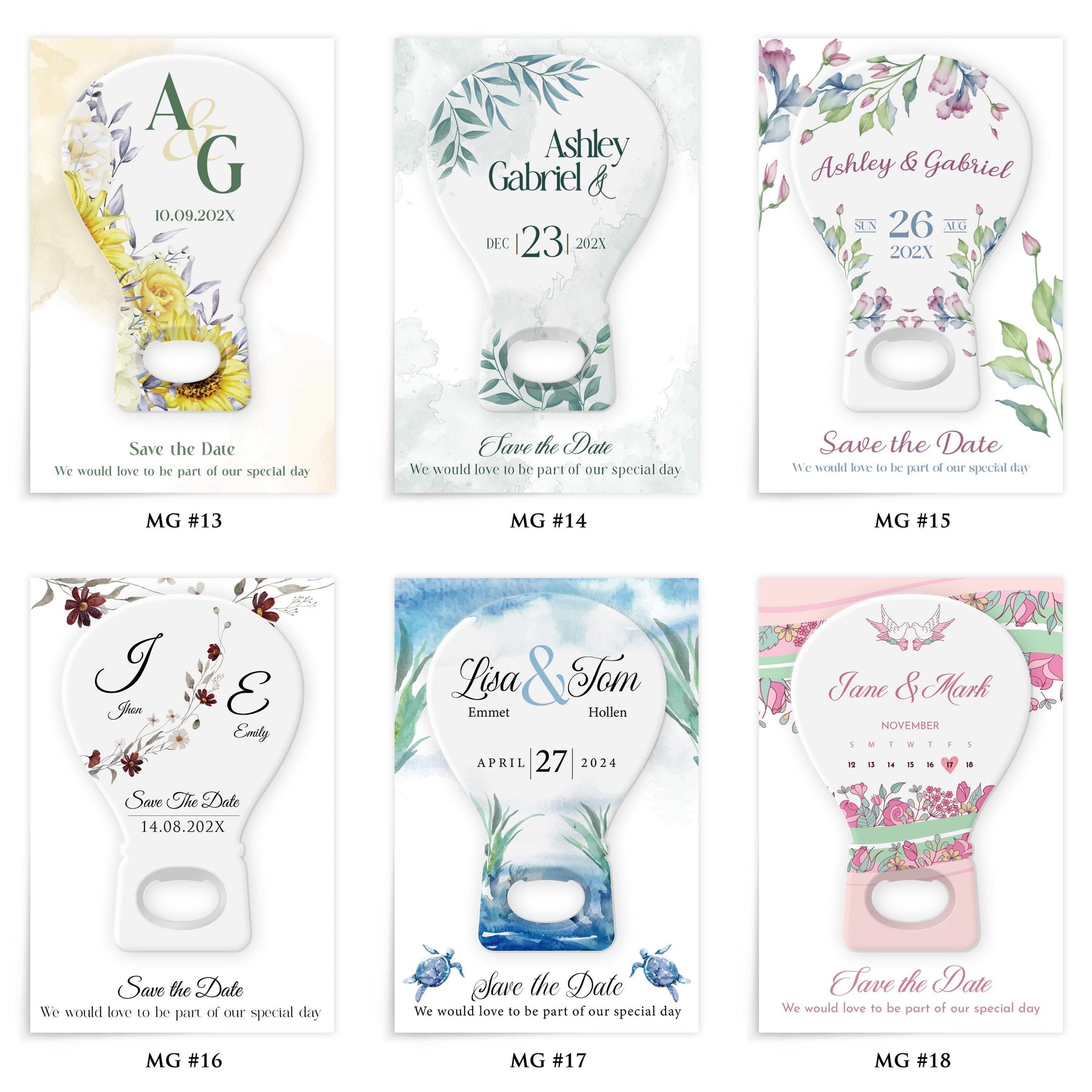 Botanical Monogram Save the Date Bottle Opener Magnets - Product Image 4