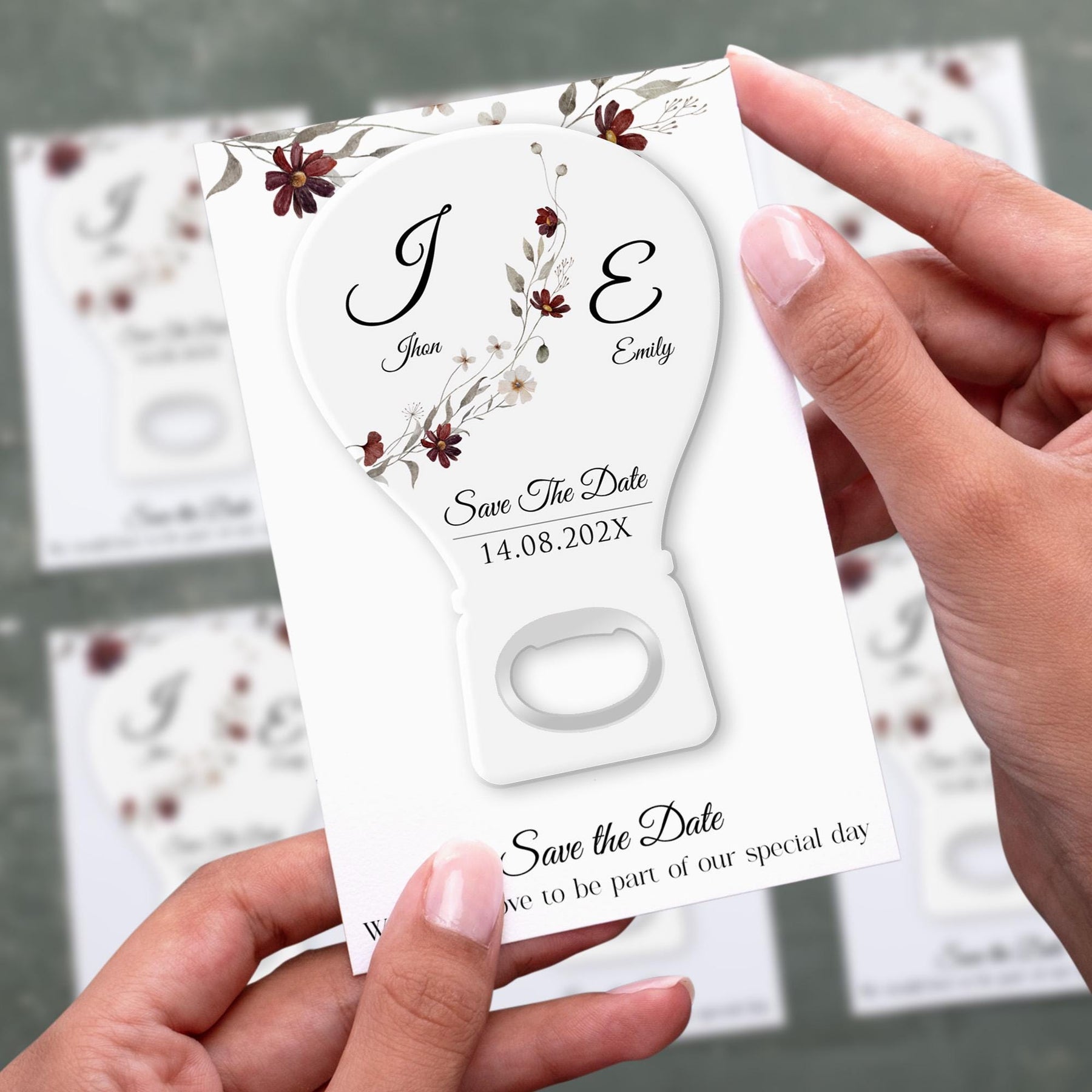 Burgundy Floral Magnetic Bottle Opener Wedding Favors - Product Image 2