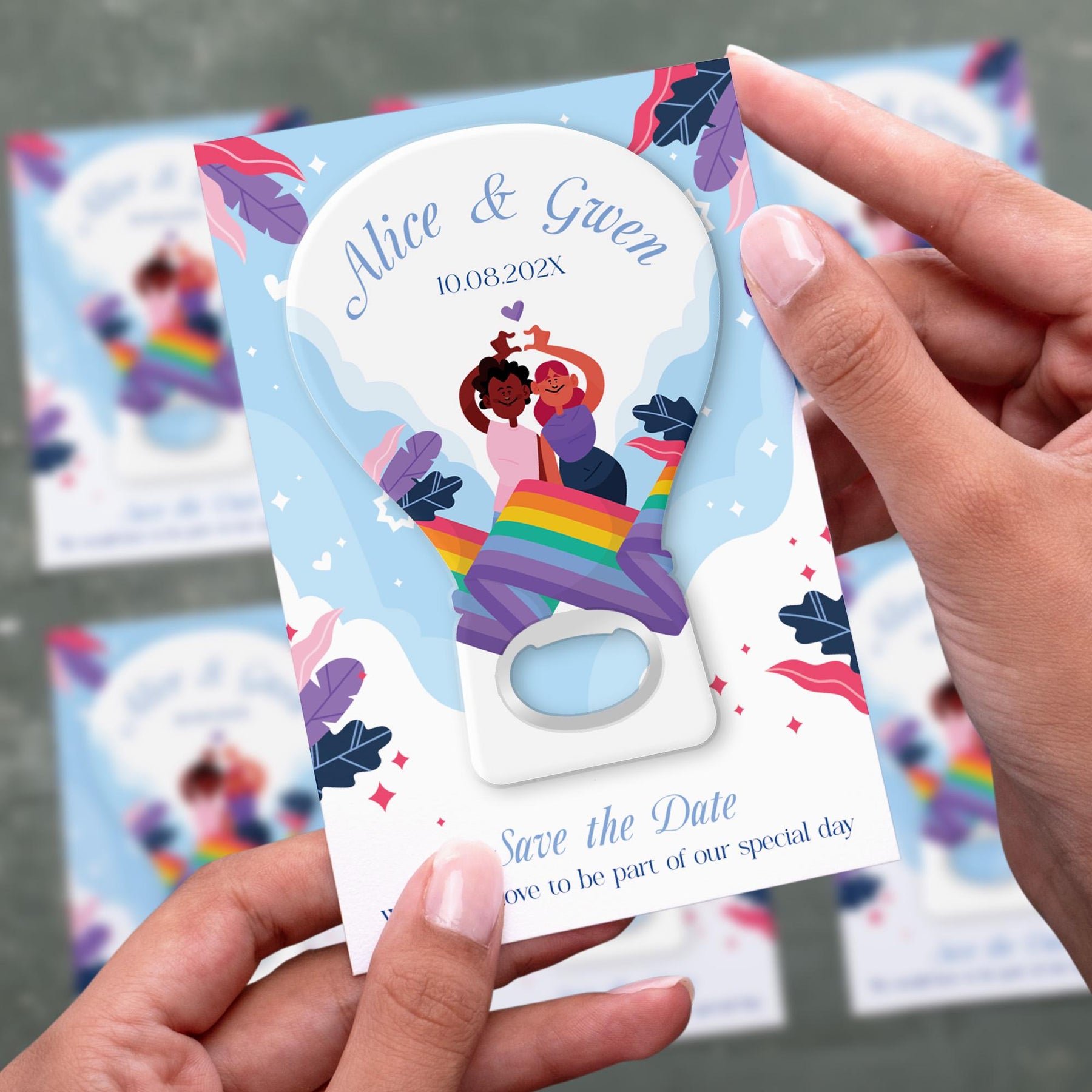 Rainbow Hot Air Balloon Save the Date Bottle Opener Magnets - Product Image 2