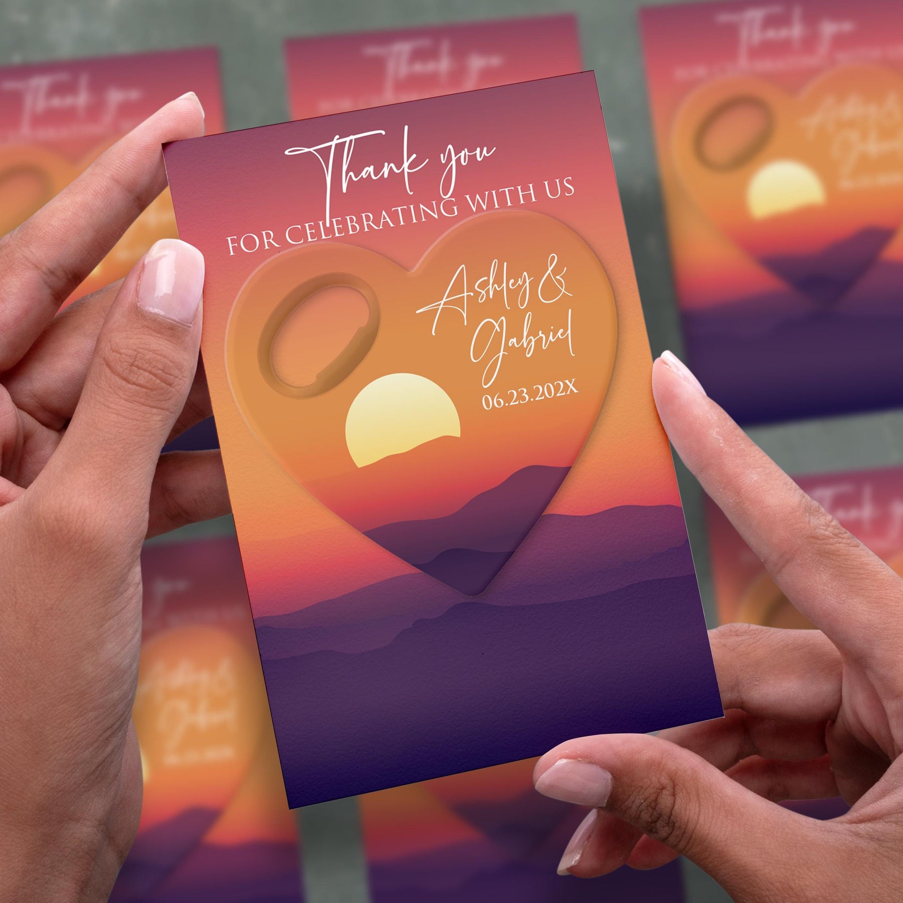 Sunset Mountain Heart Bottle Opener Wedding Favors - Product Image 2