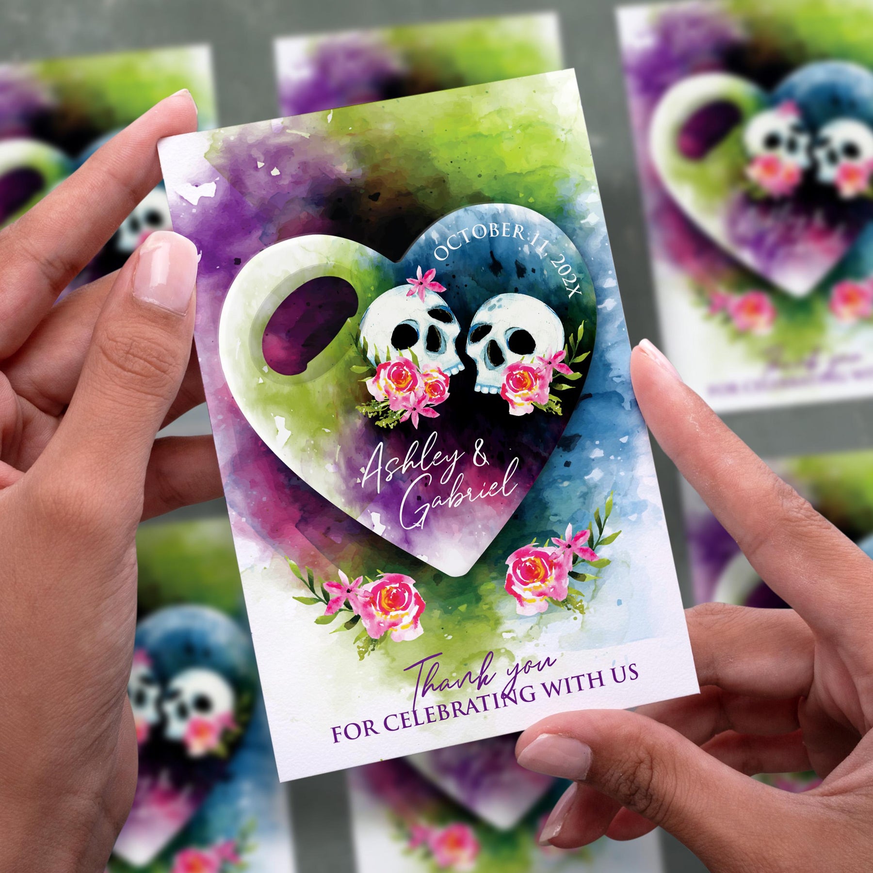 Floral Gothic Skull Bottle Opener Wedding Favors - Product Image 2