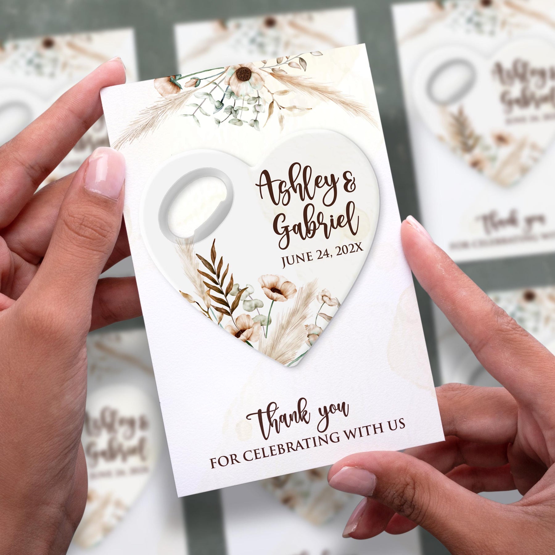 Pampas Grass Heart Bottle Opener Wedding Favors - Product Image 2