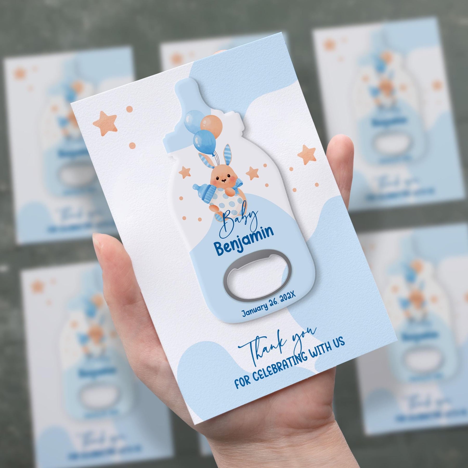 Blue Bunny Balloon Baby Shower Bottle Opener Favors - Product Image 2