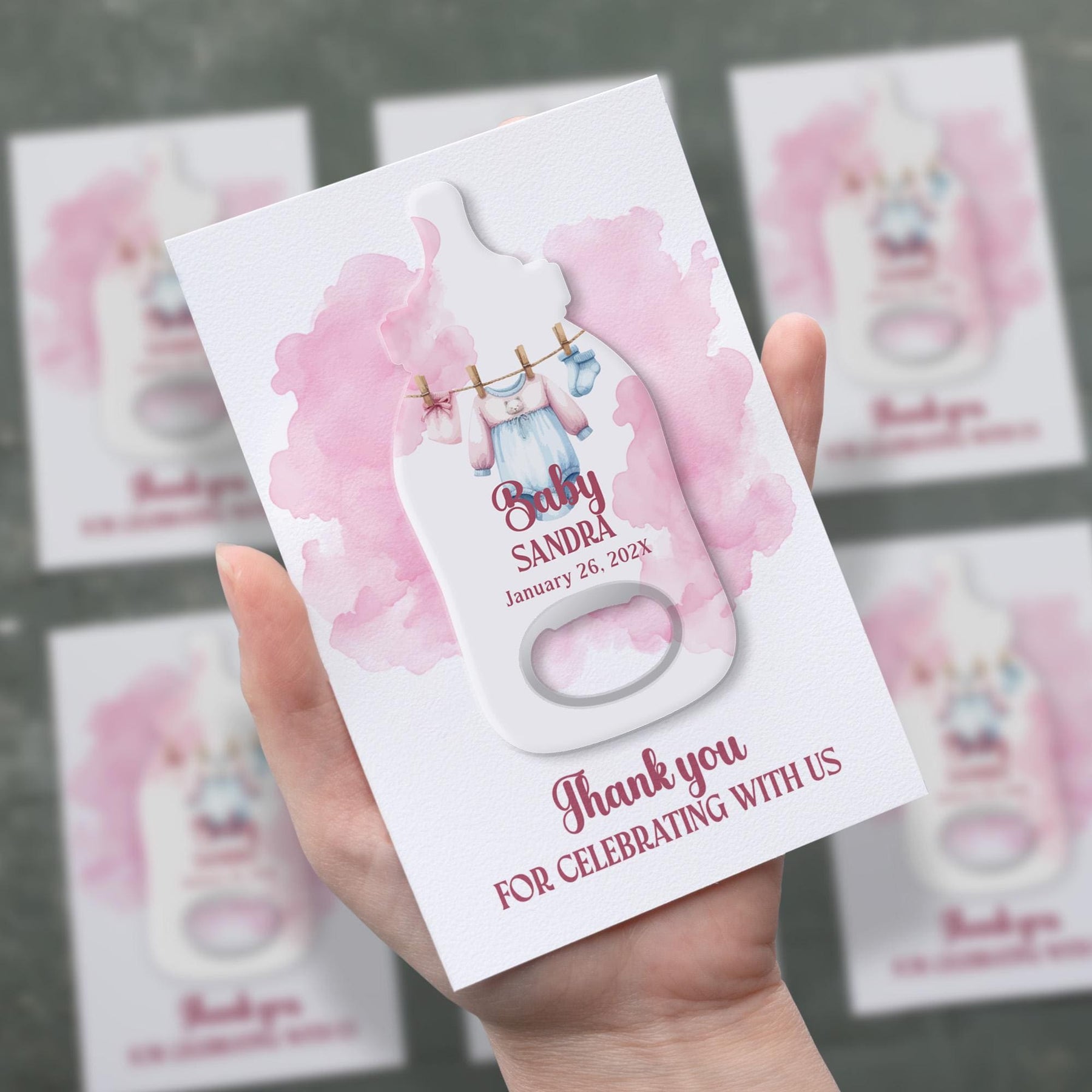 Pink Clothesline Baby Shower Bottle Opener Favors - Product Image 2