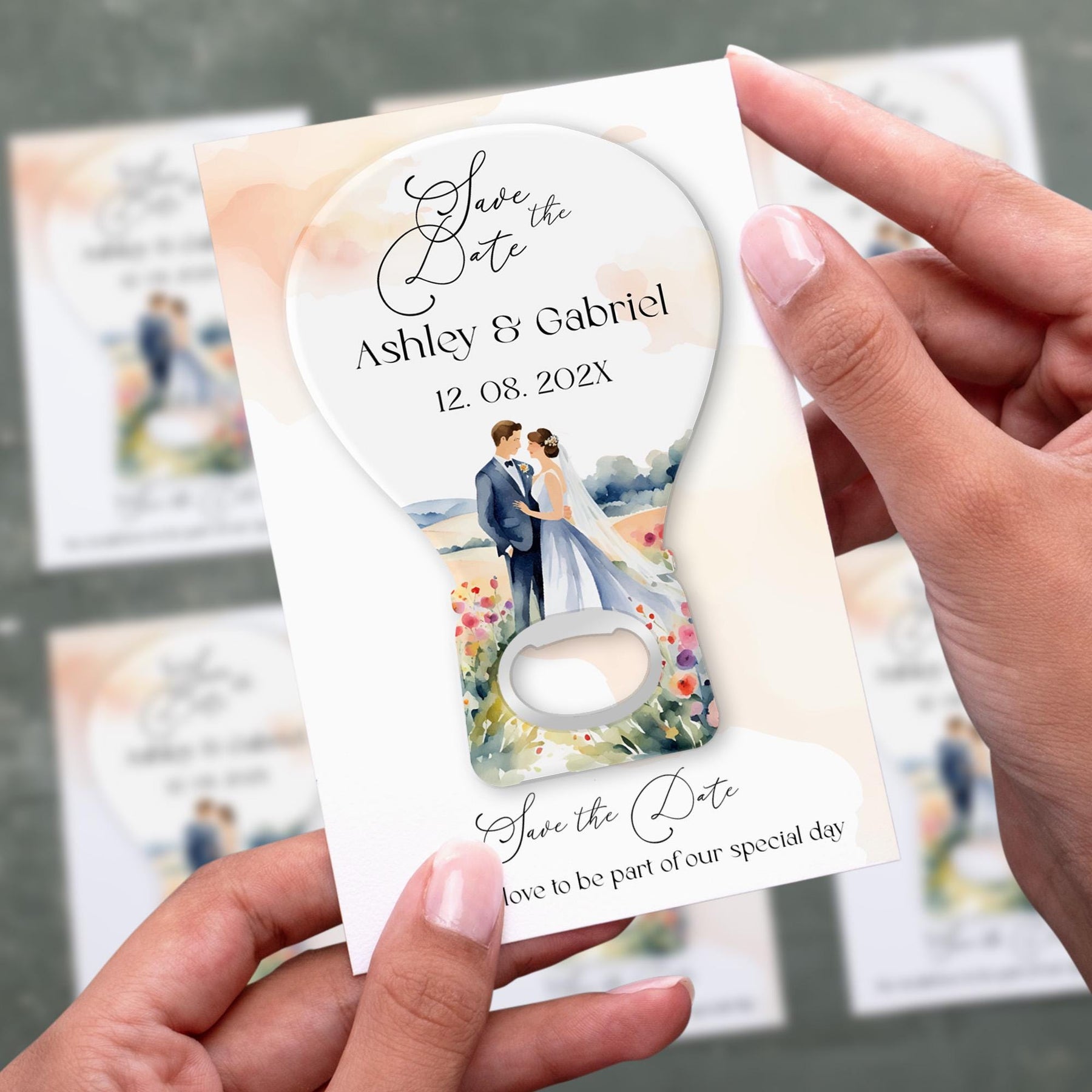Watercolor Couple Save the Date Bottle Opener Magnets - Product Image 2