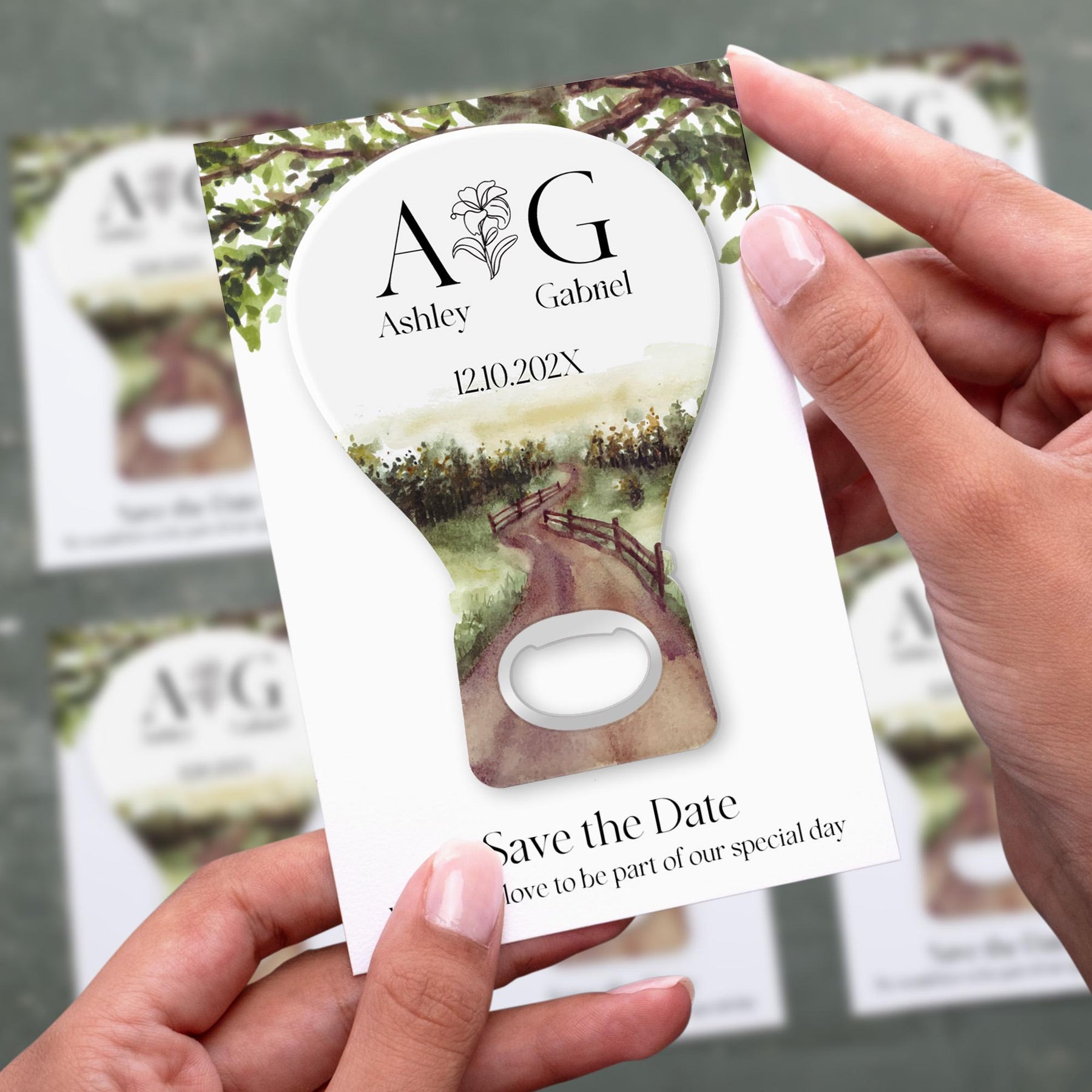 Countryside Watercolor Save the Date Bottle Opener Magnets - Product Image 2