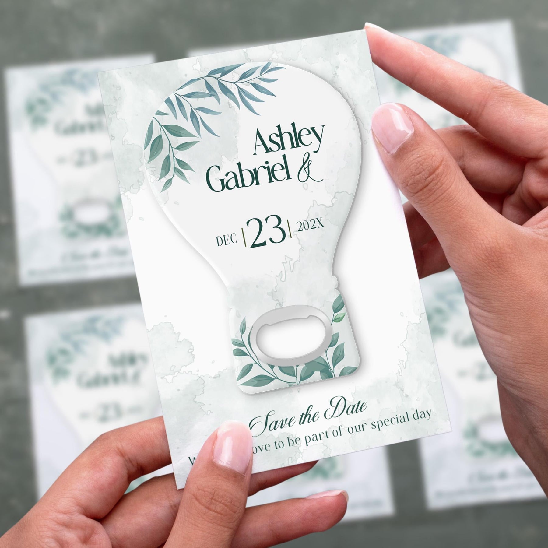 Eucalyptus Save the Date Bottle Opener Magnets - Product Image 2