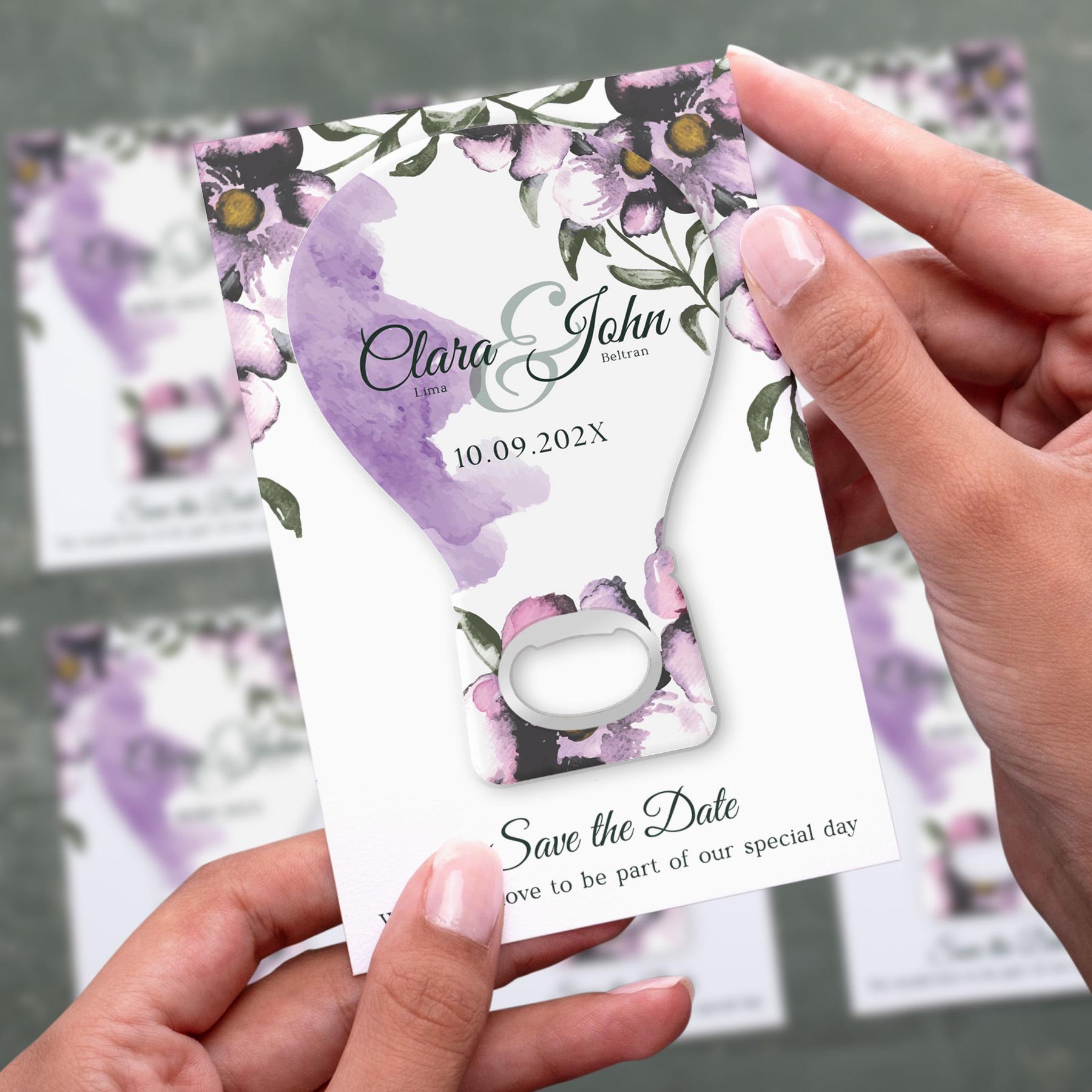 Purple Floral Hot Air Balloon Save the Date Bottle Opener Magnets - Product Image 2