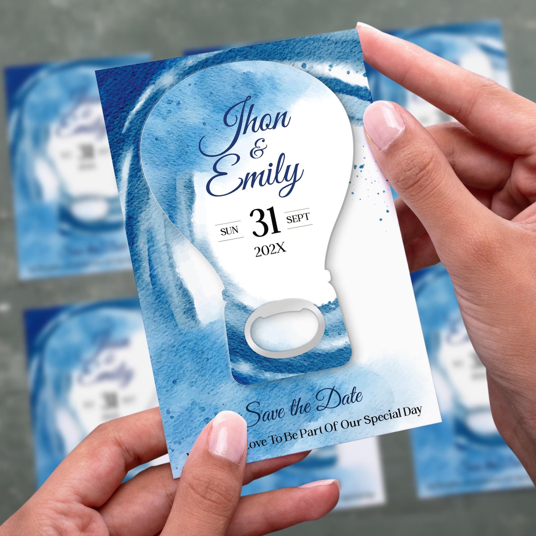 Blue Watercolor Beach Save the Date Bottle Opener Magnets - Product Image 2