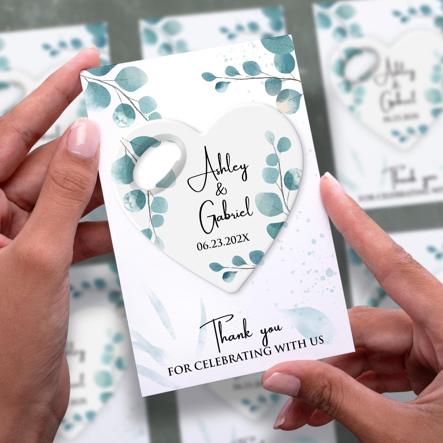 Teal Botanical Heart Bottle Opener Wedding Favors - Product Image 2