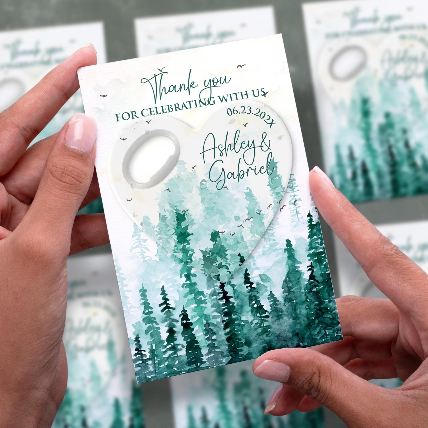 Pine Forest Heart Bottle Opener Wedding Favors - Product Image 2