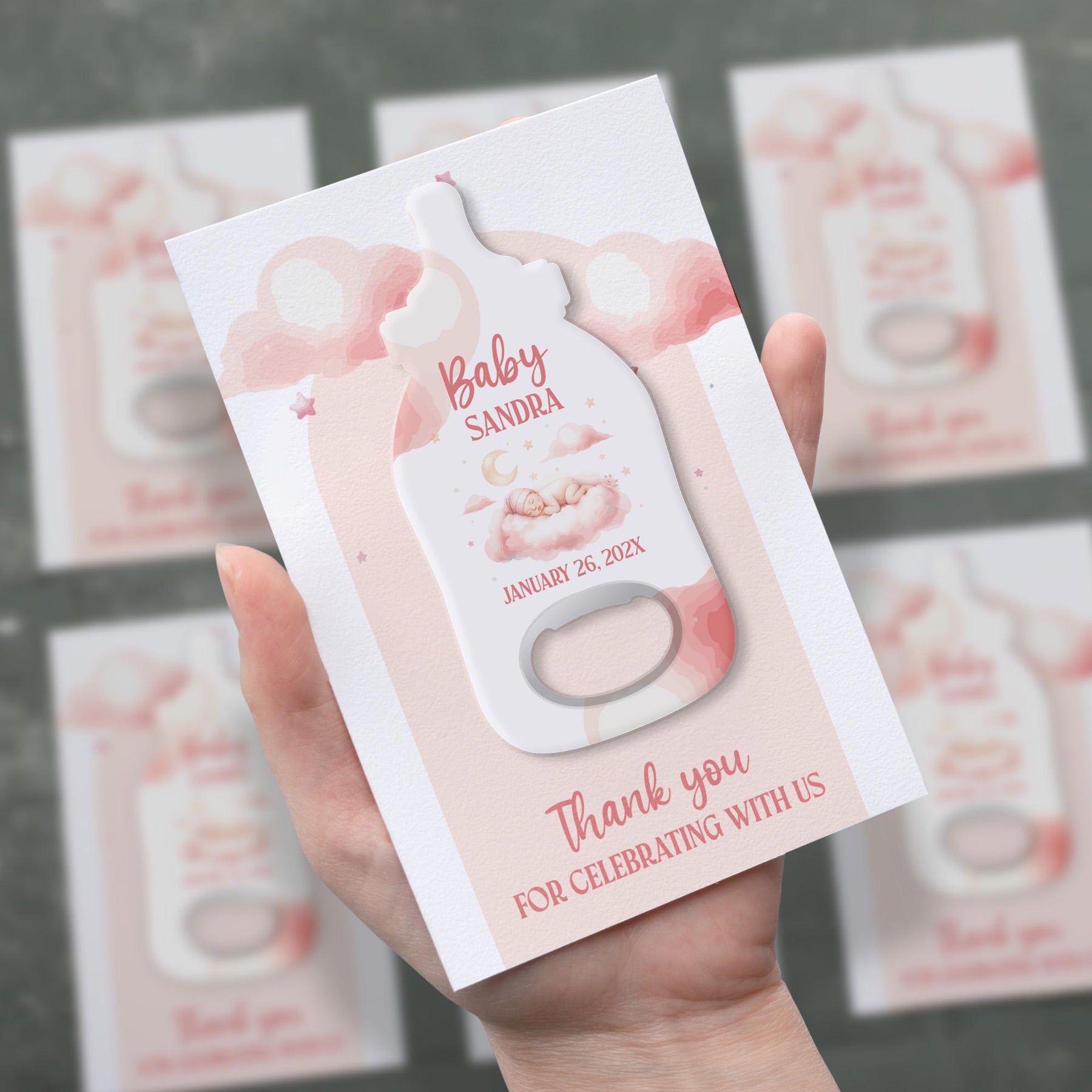 Pink Sleeping Baby Shower Bottle Opener Favors - Product Image 2