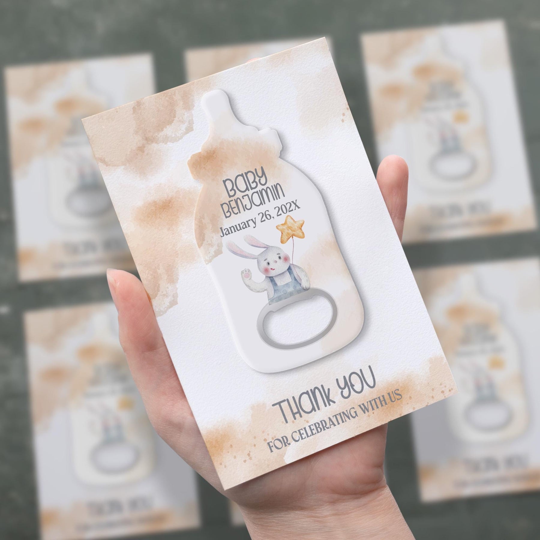 Neutral Bunny Baby Shower Bottle Opener Favors - Product Image 2