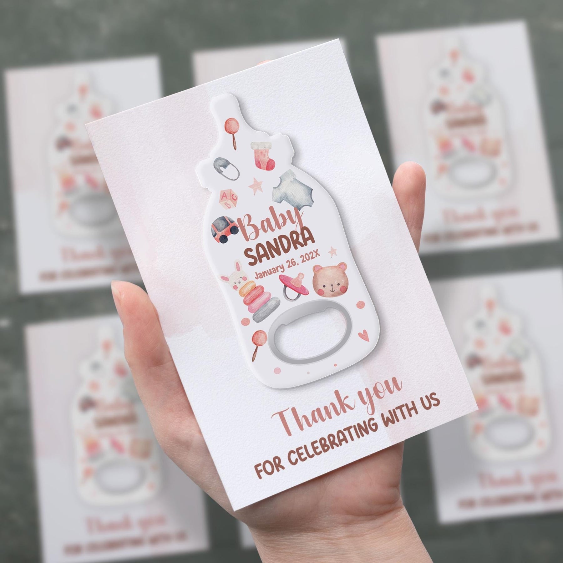 Pink Watercolor Baby Shower Bottle Opener Favors - Product Image 2