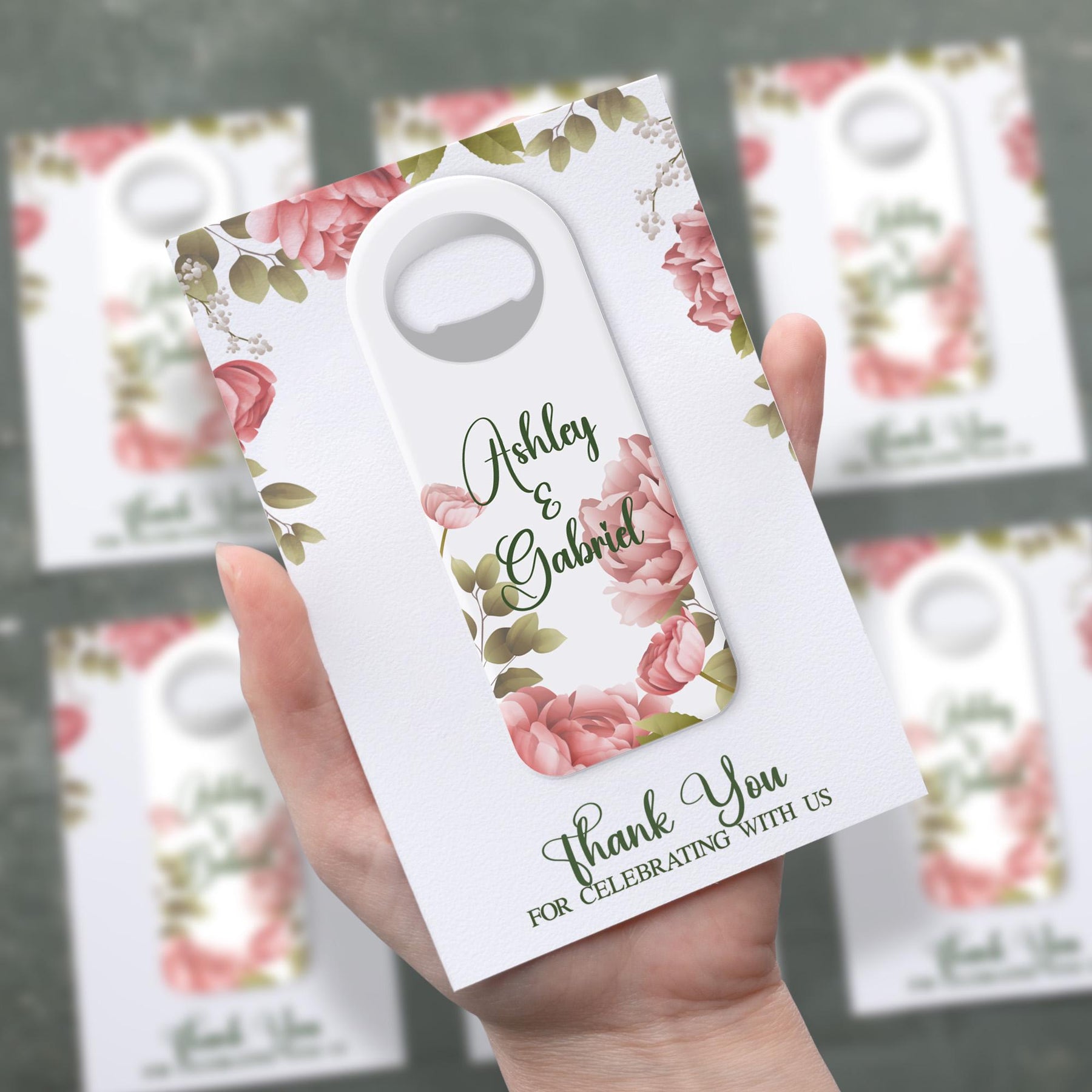 Pink Rose Bottle Opener Wedding Favors - Product Image 2