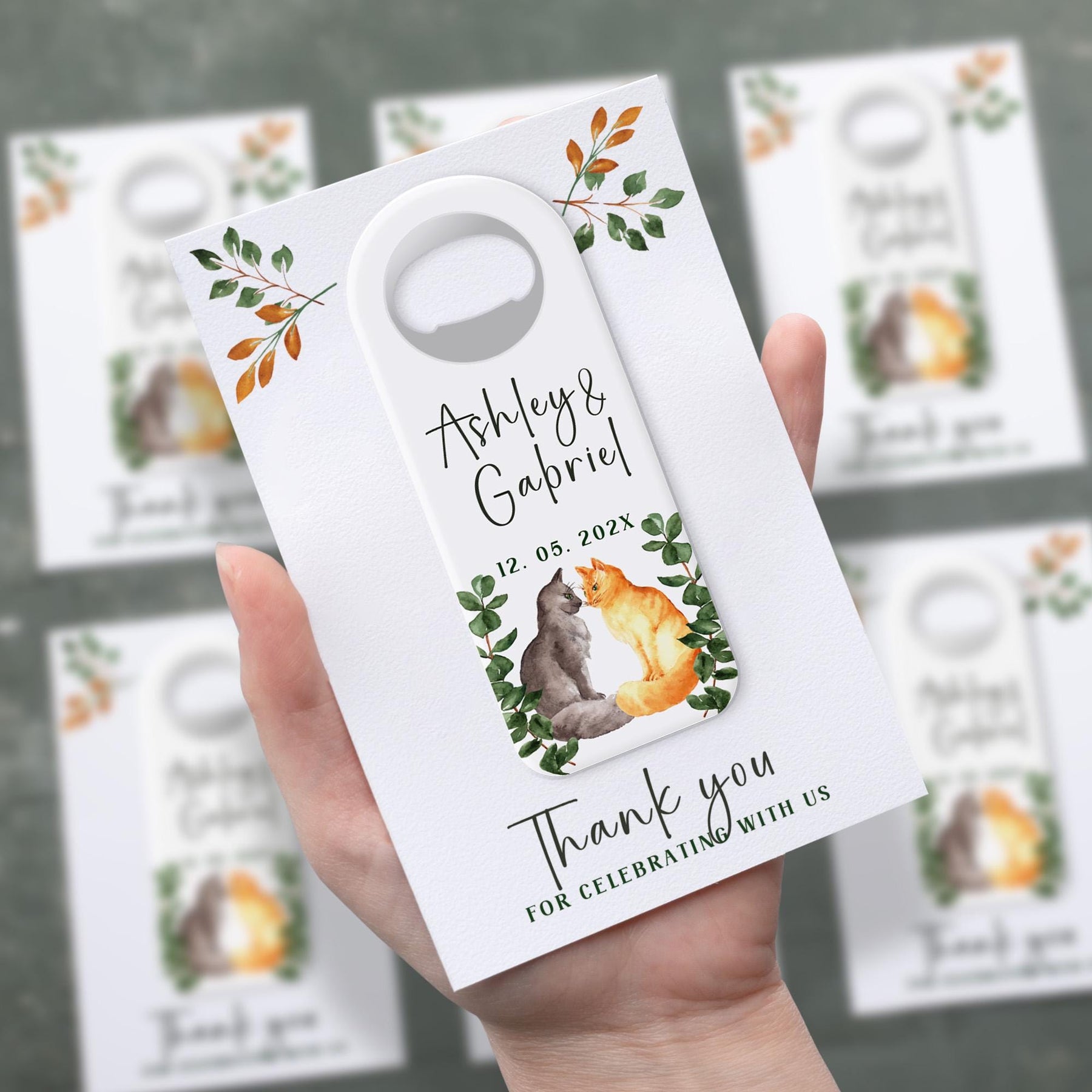 Cats and Greenery Bottle Opener Wedding Favors - Product Image 2