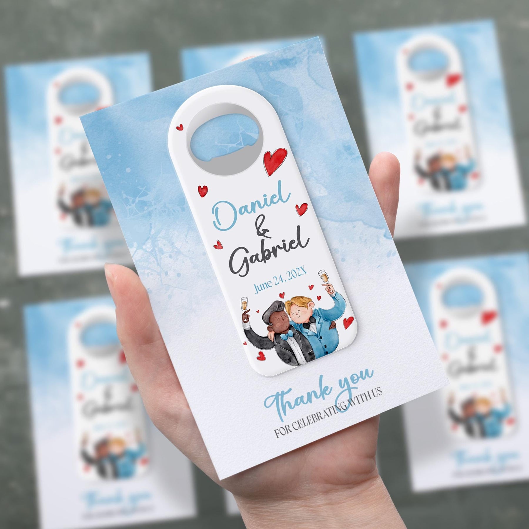 Watercolor Couple Portrait Bottle Opener Wedding Favors - Product Image 2