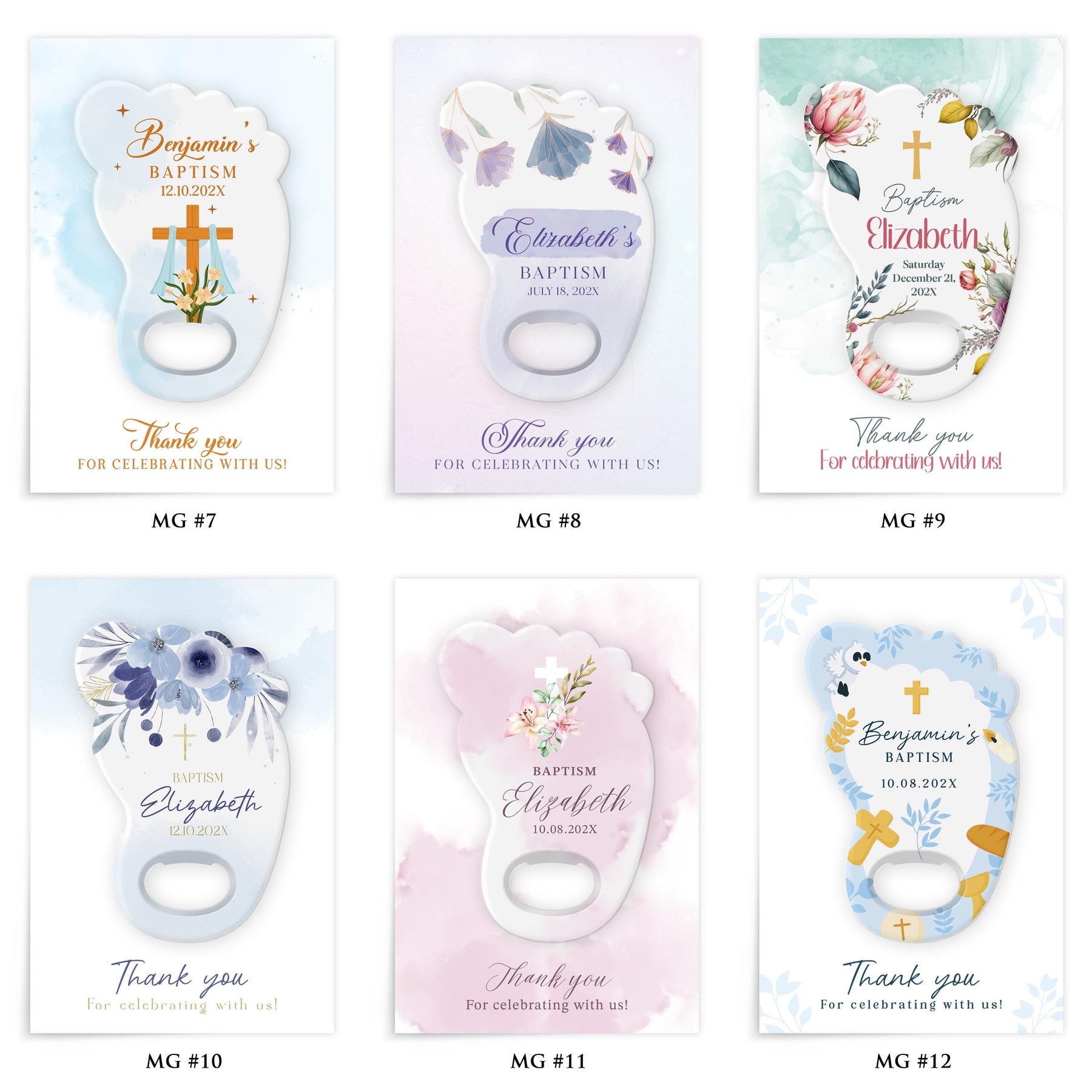 Pink Cross Footprint Baptism Bottle Opener Favors - Product Image 3