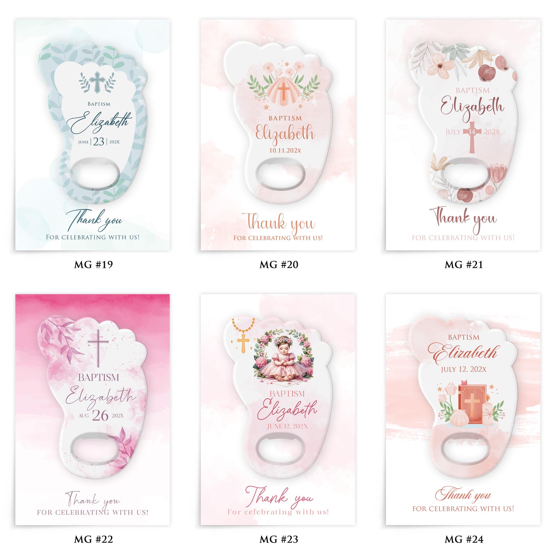 Peach Floral Cross Footprint Baptism Bottle Opener Favors - Product Image 6