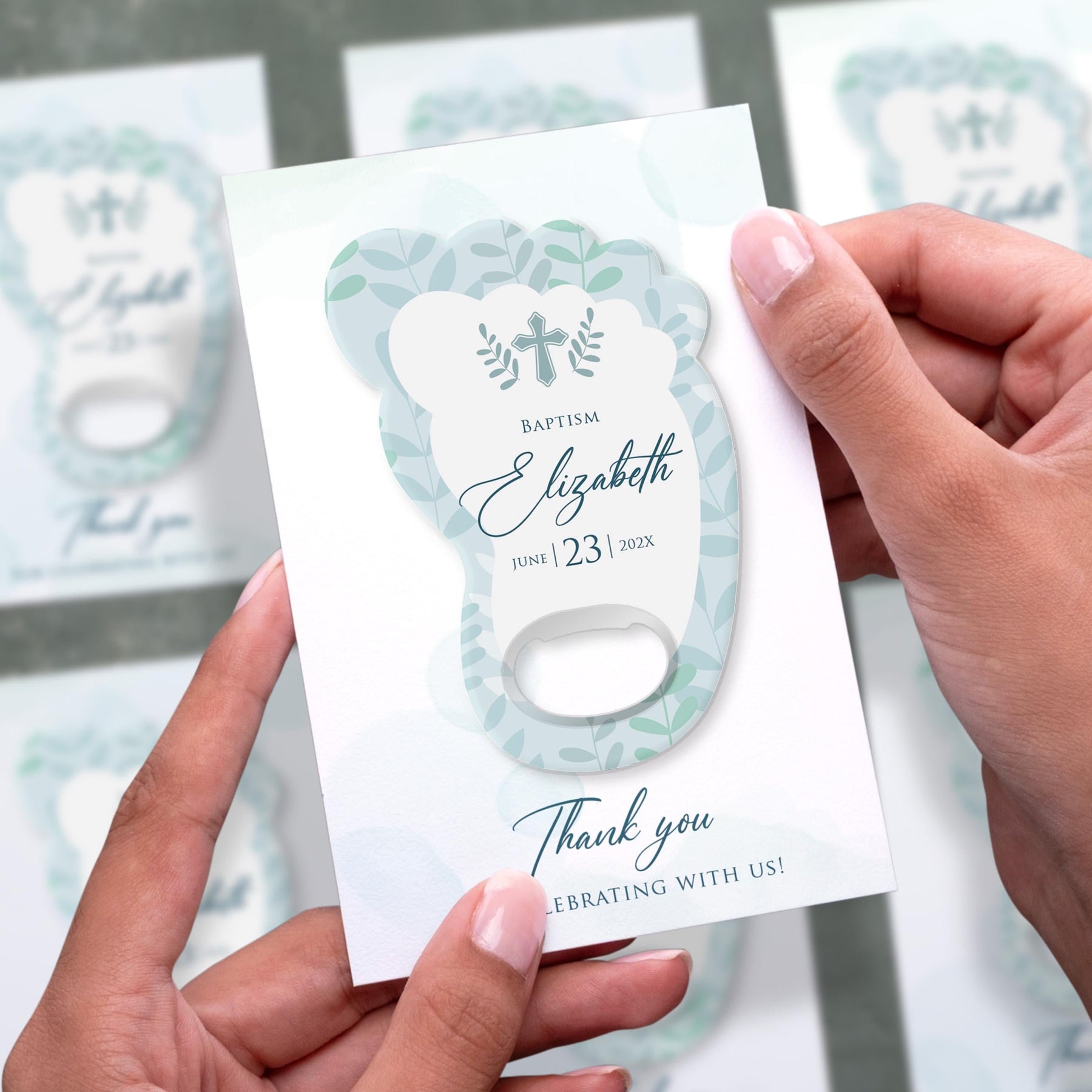 Blue Butterfly Footprint Baptism Bottle Opener Favors - Product Image 2