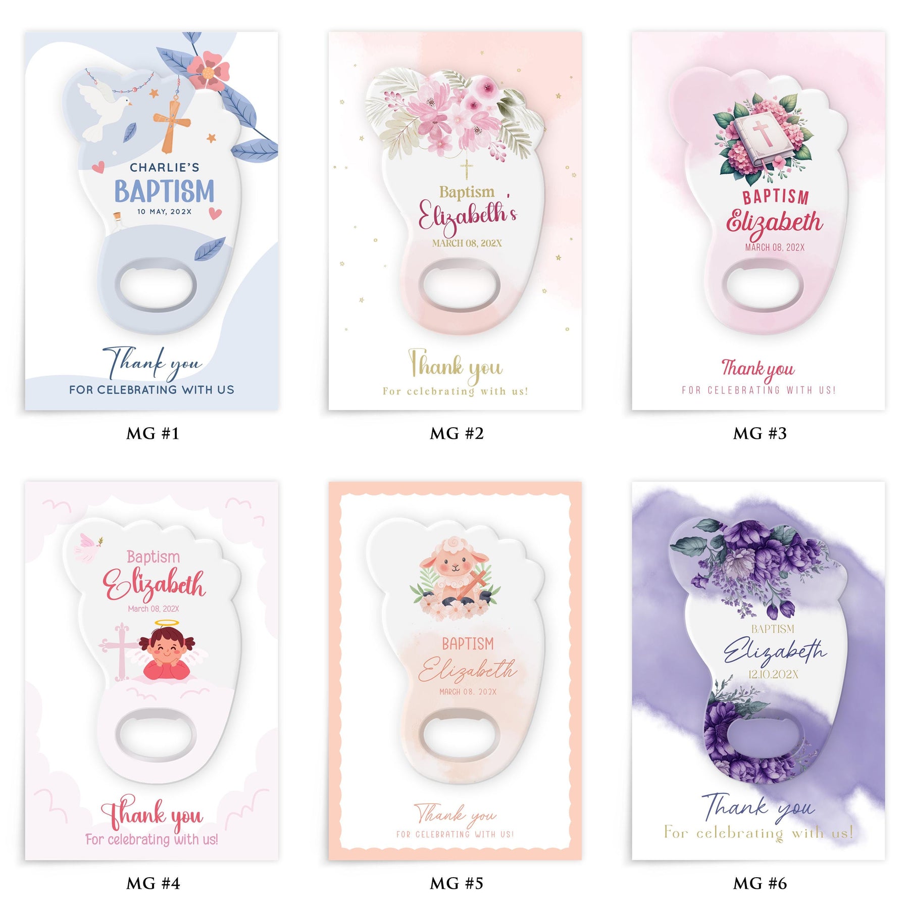 Blue Floral Cross Baptism Bottle Opener Favors - Product Image 3