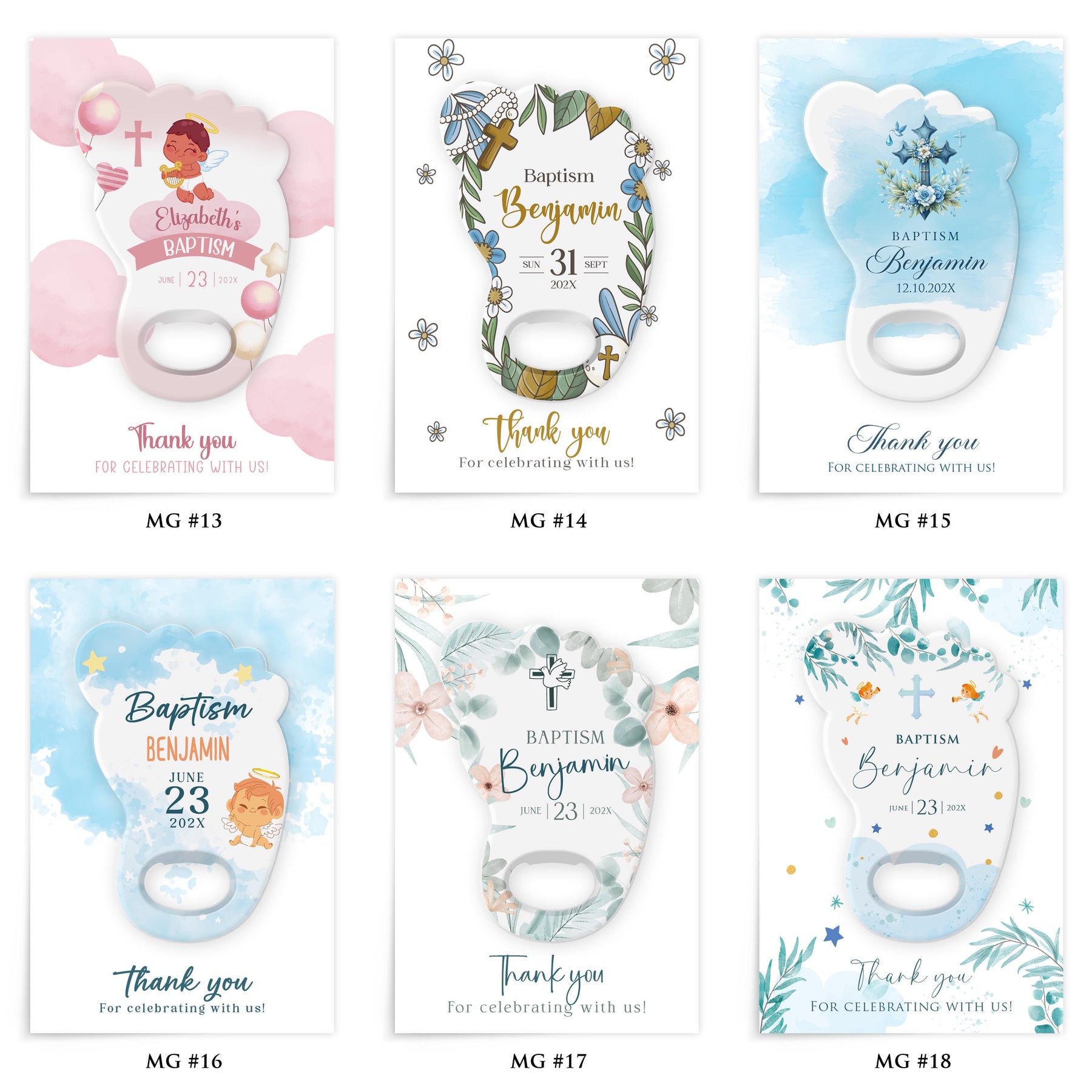 Gold Cross Floral Footprint Baptism Bottle Opener Favors - Product Image 4