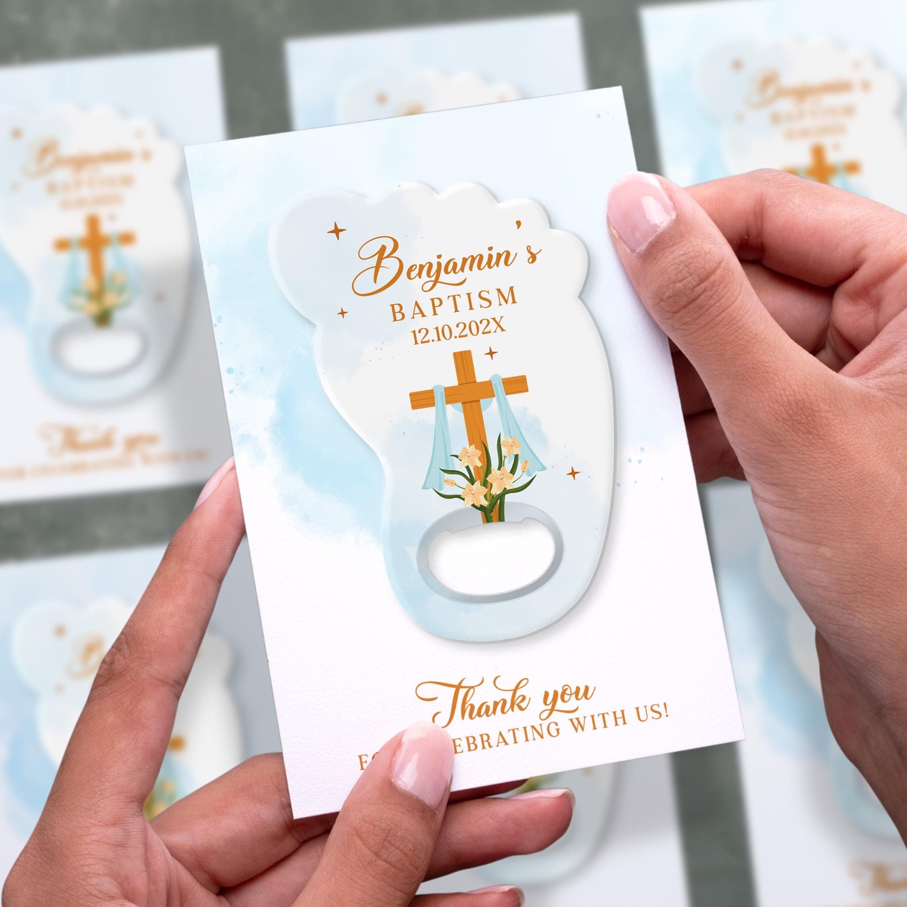 Gold Cross Baptism Bottle Opener Favors - Product Image 2