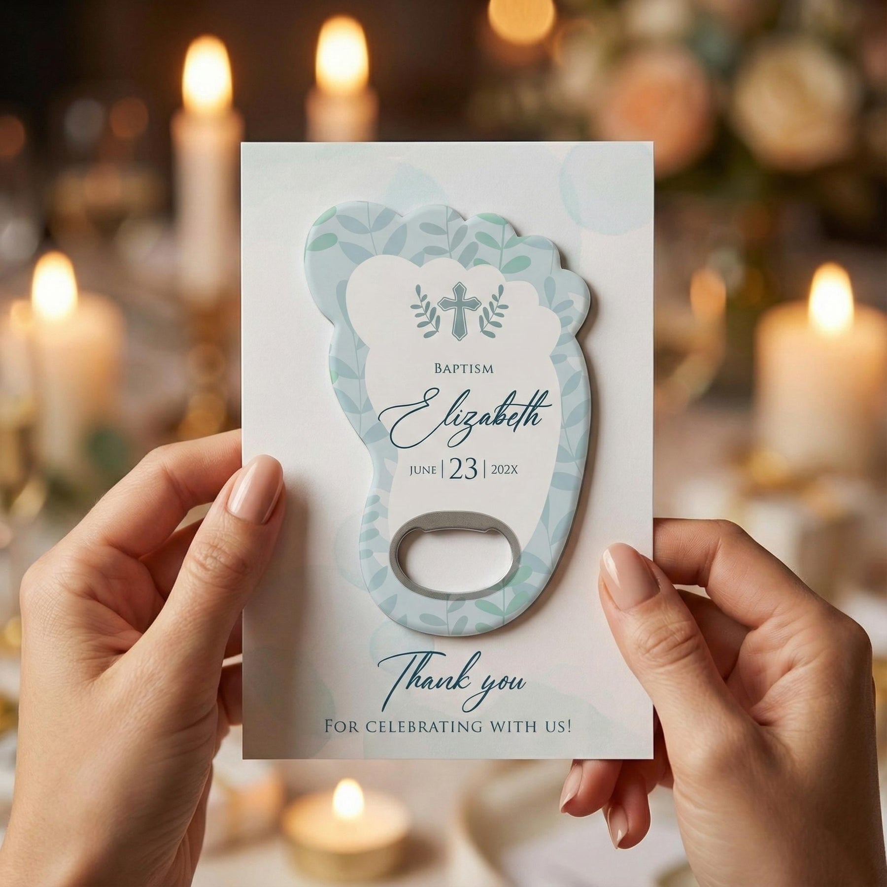 Blue Butterfly Footprint Baptism Bottle Opener Favors