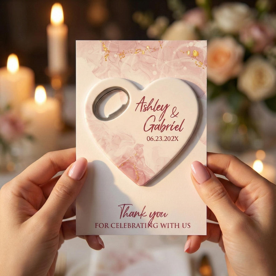 Pink Marble Heart Bottle Opener Wedding Favors