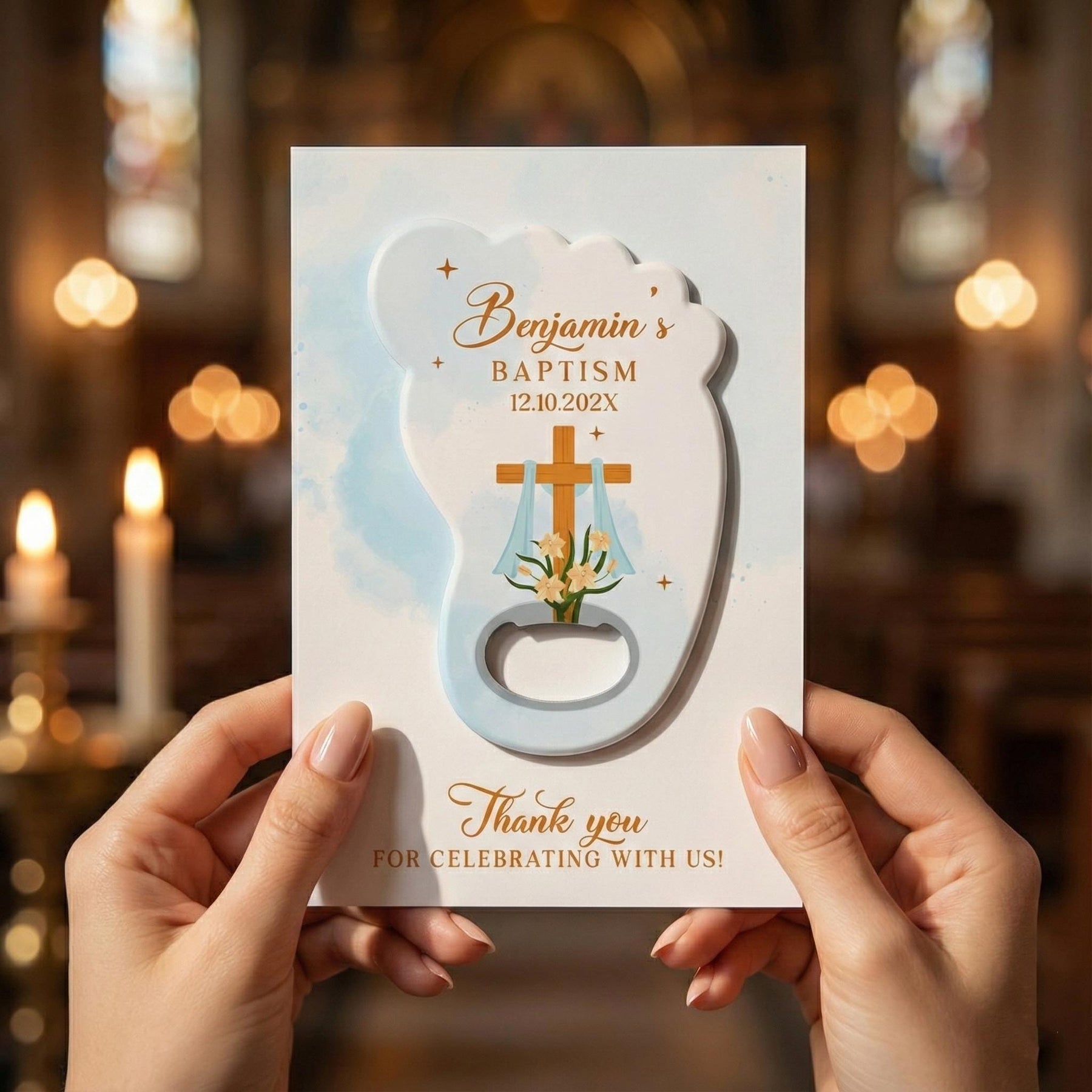 Gold Cross Baptism Bottle Opener Favors