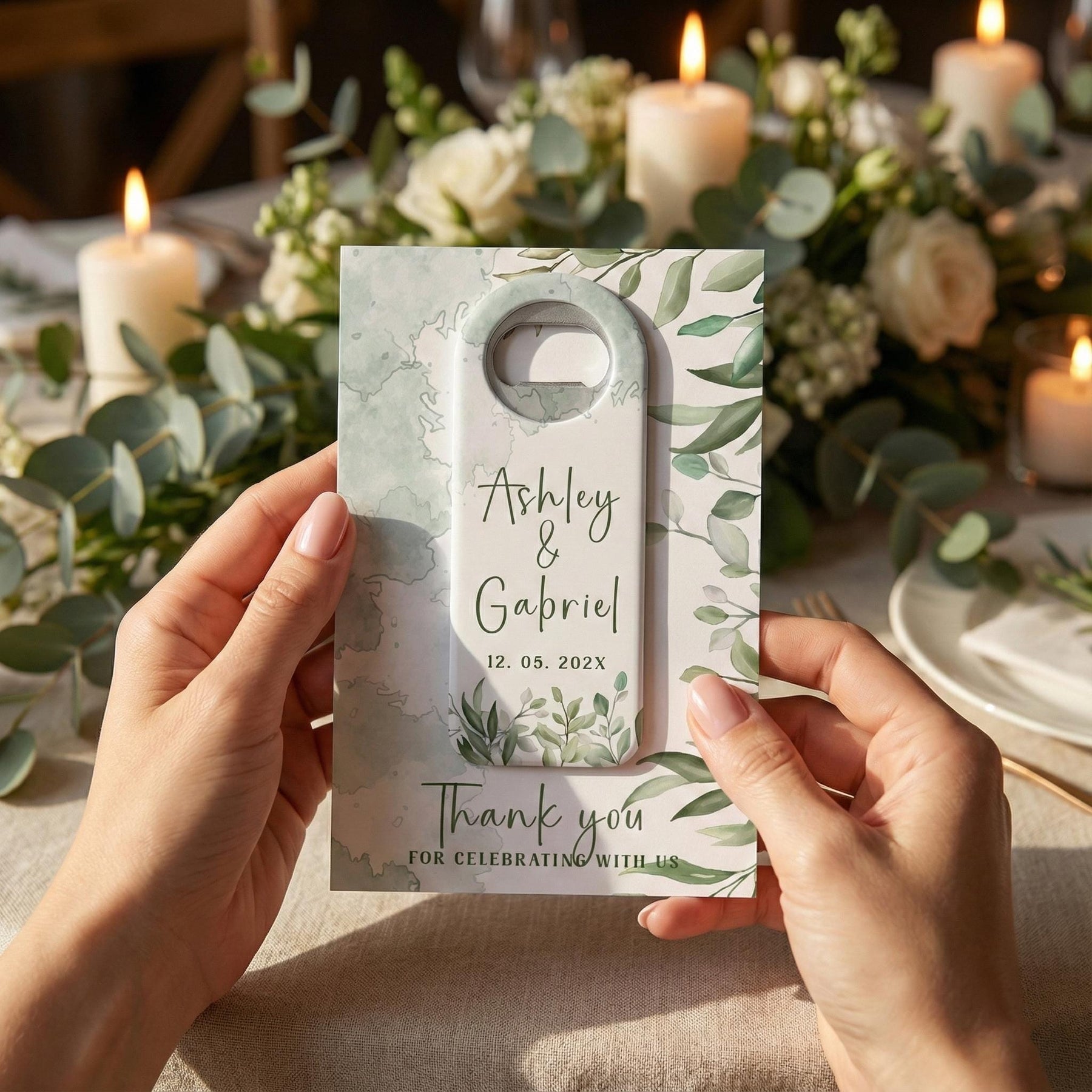 Eucalyptus Greenery Bottle Opener Wedding Favors