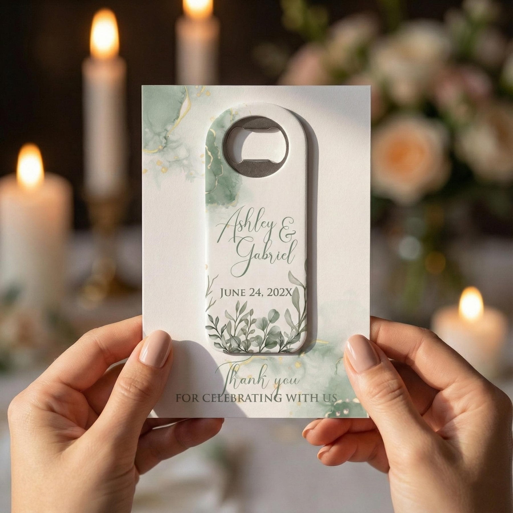 White Botanical Bottle Opener Wedding Favors