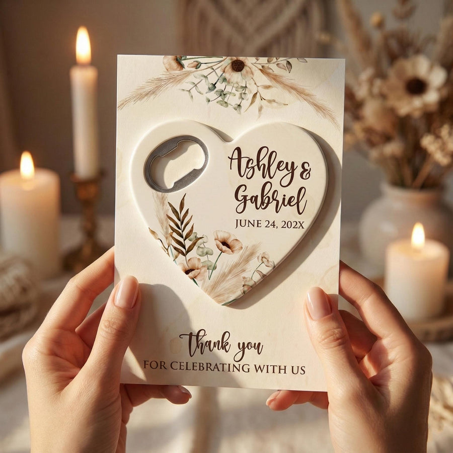 Pampas Grass Heart Bottle Opener Wedding Favors
