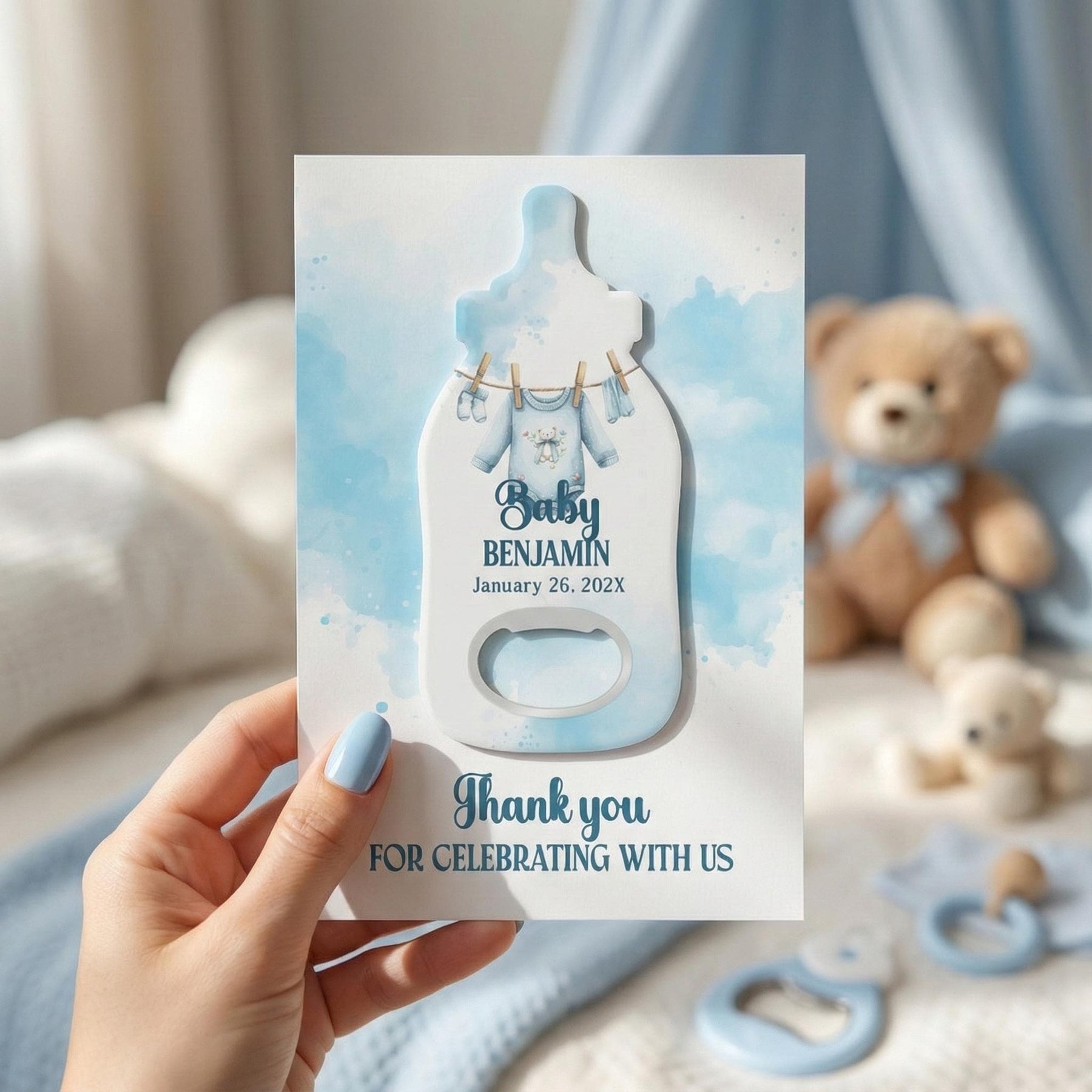 Blue Teddy Baby Shower Bottle Opener Favors