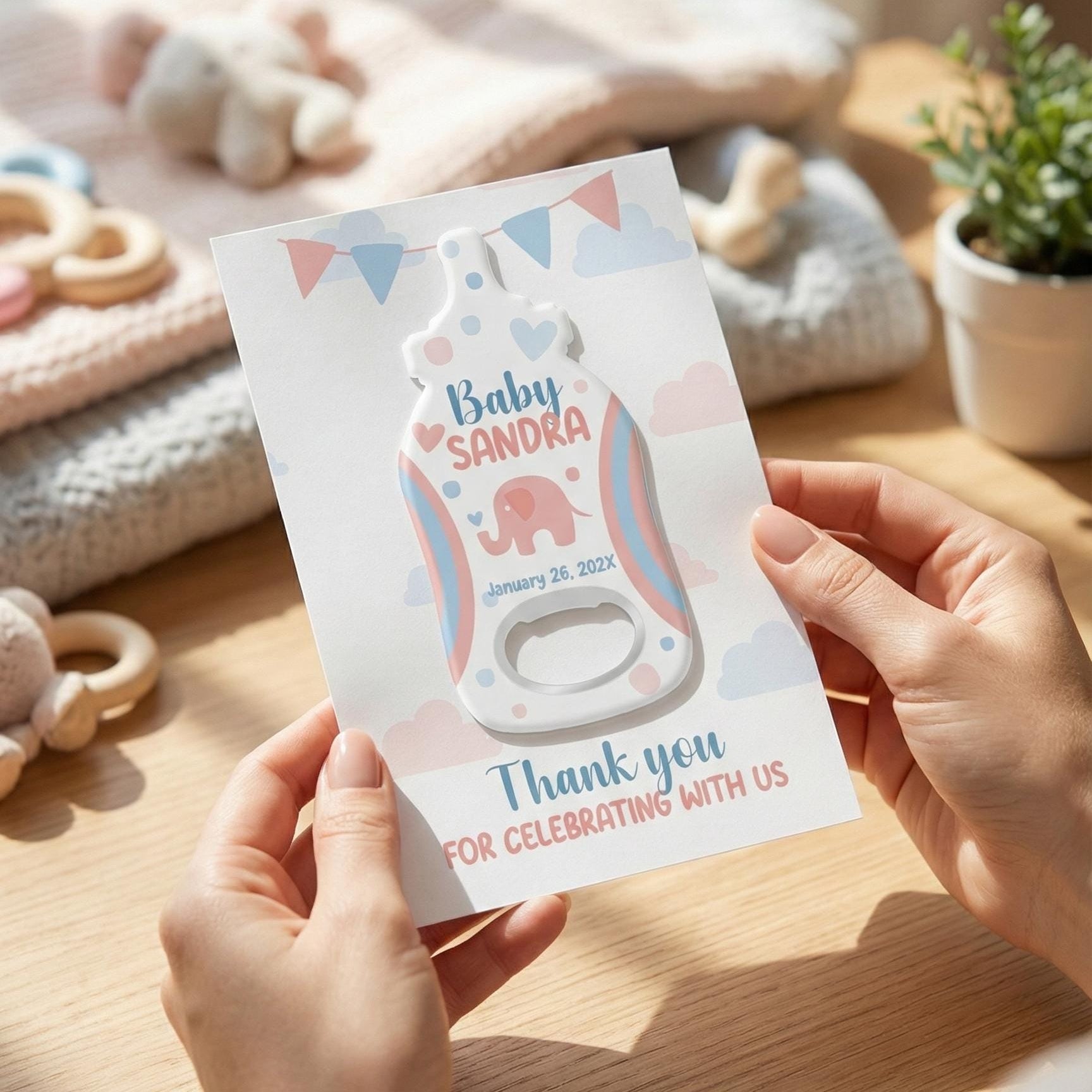 Pink Elephant Baby Shower Bottle Opener Favors