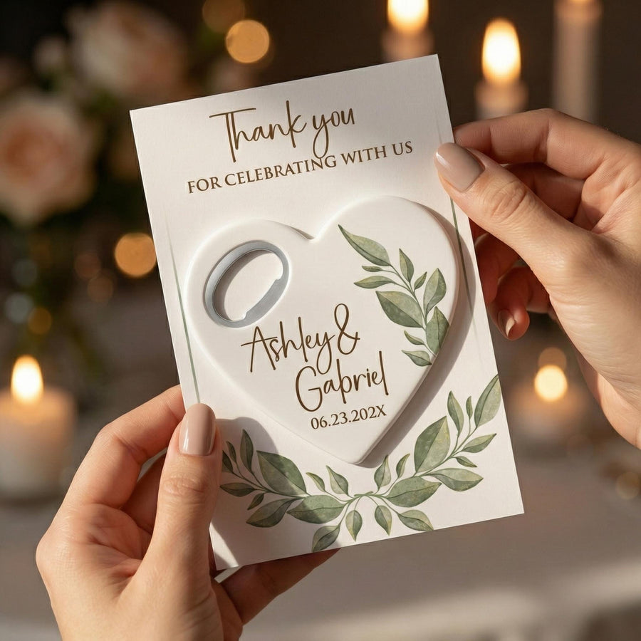 Eucalyptus Wreath Heart Bottle Opener Wedding Favors