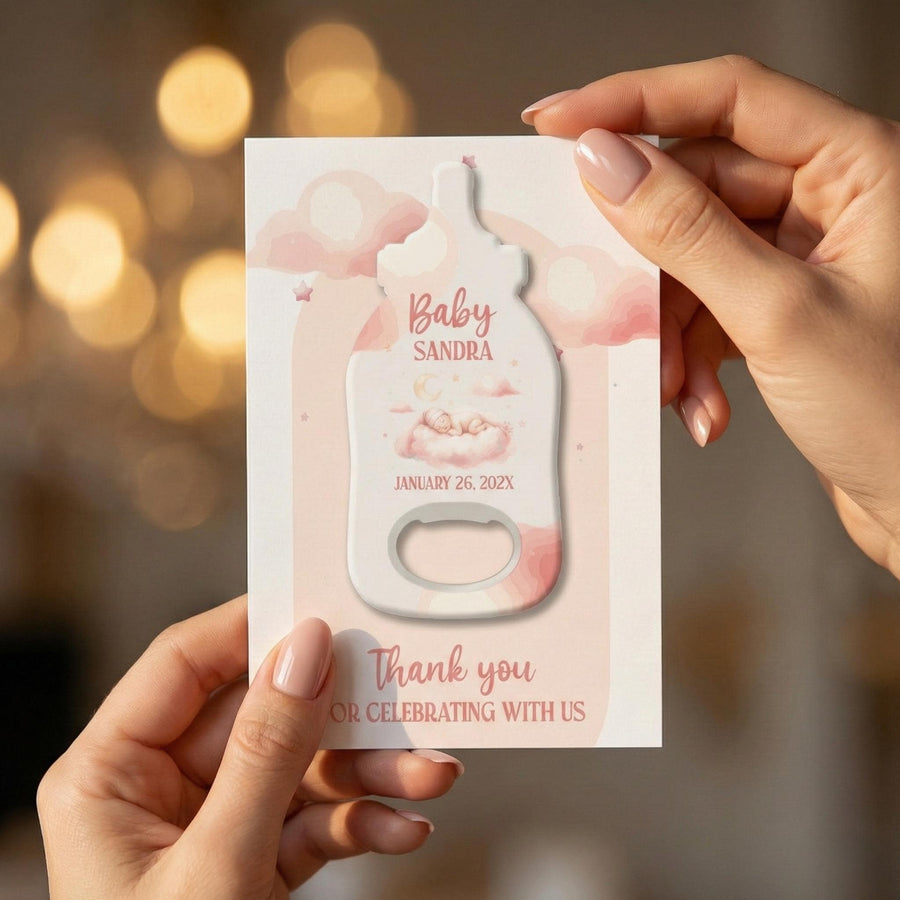 Pink Sleeping Baby Shower Bottle Opener Favors