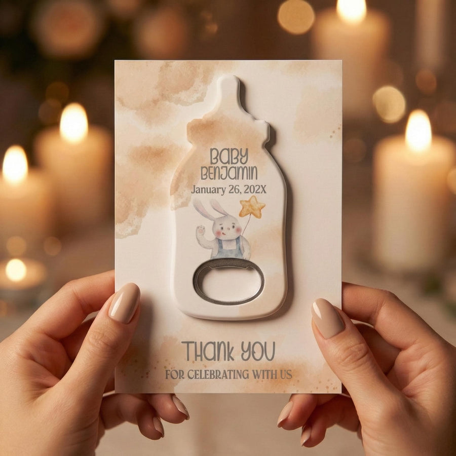 Neutral Bunny Baby Shower Bottle Opener Favors