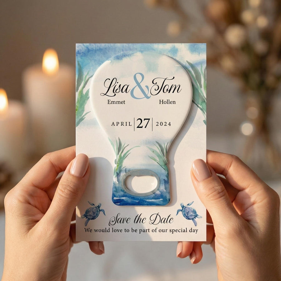 Sea Turtle Save the Date Bottle Opener Magnets