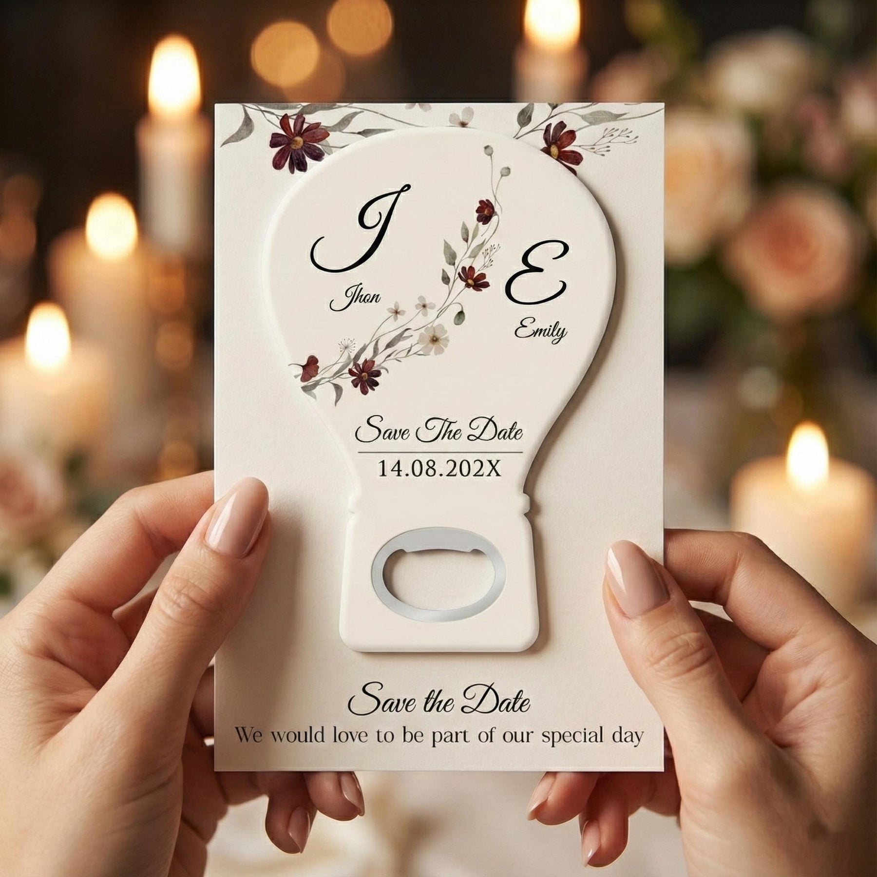 Burgundy Floral Magnetic Bottle Opener Wedding Favors
