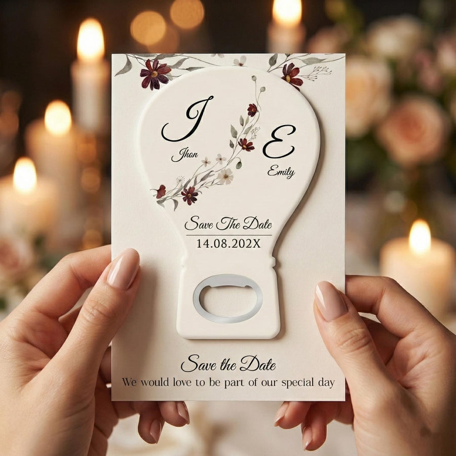 Burgundy Floral Magnetic Bottle Opener Wedding Favors