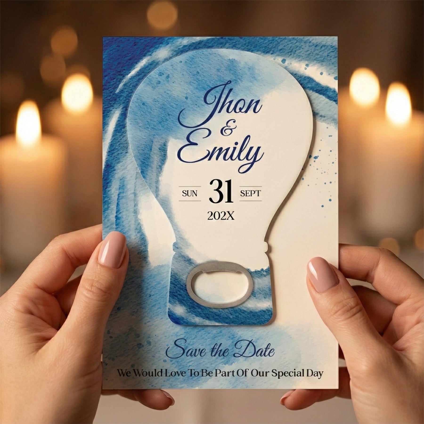 Blue Watercolor Beach Save the Date Bottle Opener Magnets