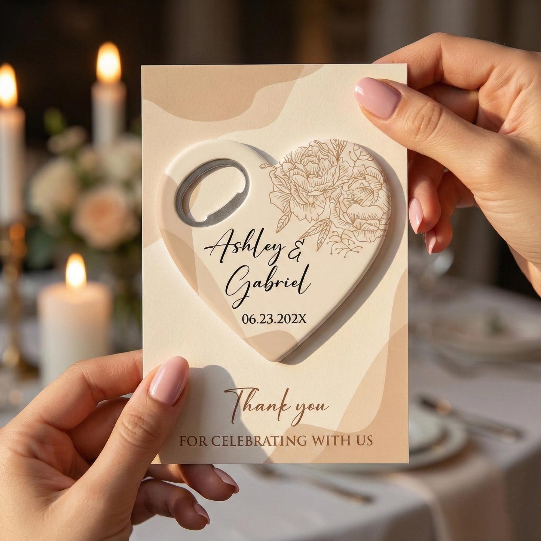 Gold Lace Heart Bottle Opener Wedding Favors