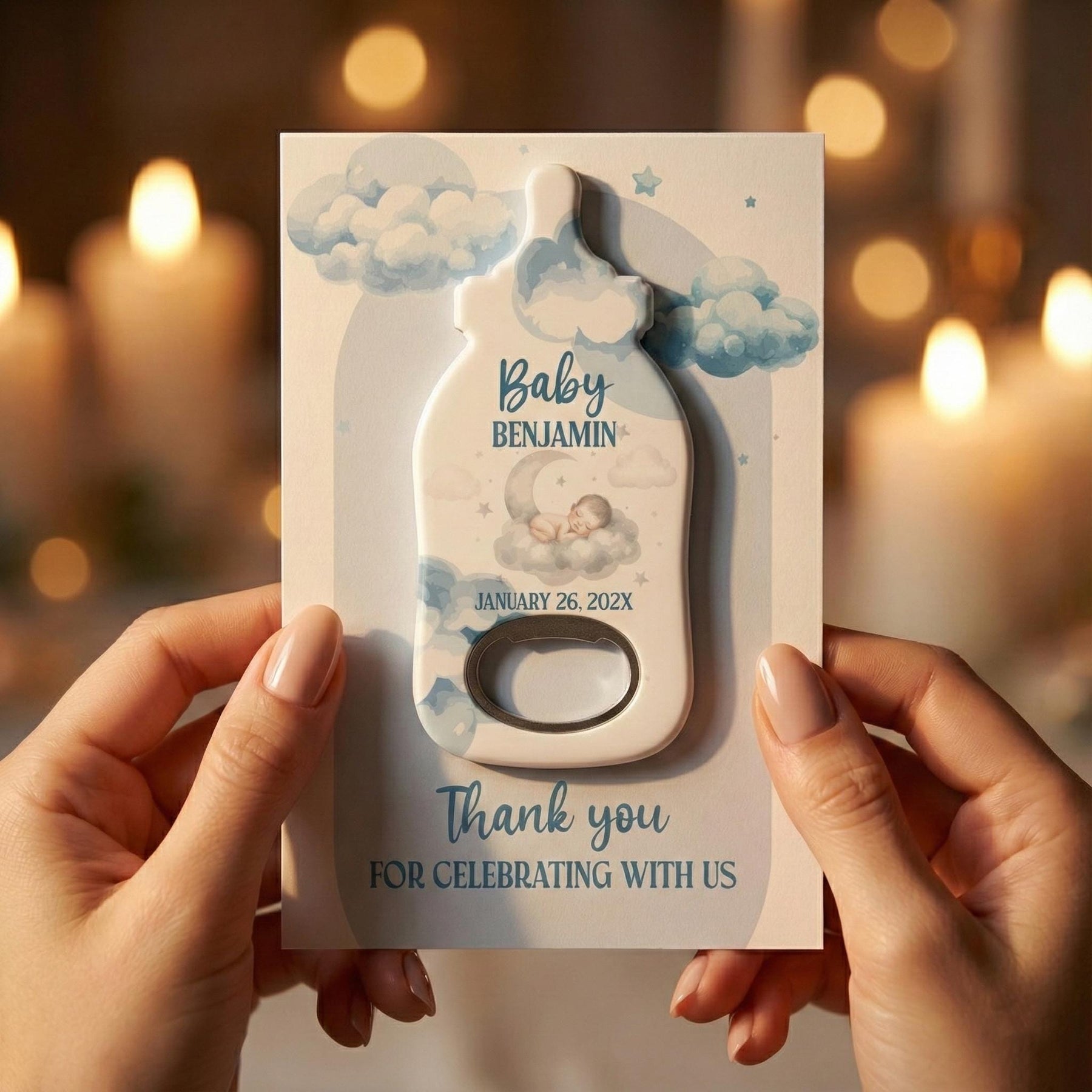 Blue Cloud Baby Shower Bottle Opener Favors