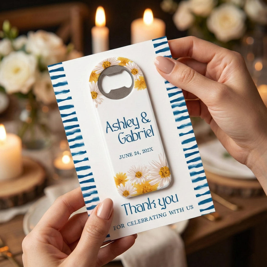 Navy Daisy Nautical Bottle Opener Wedding Favors